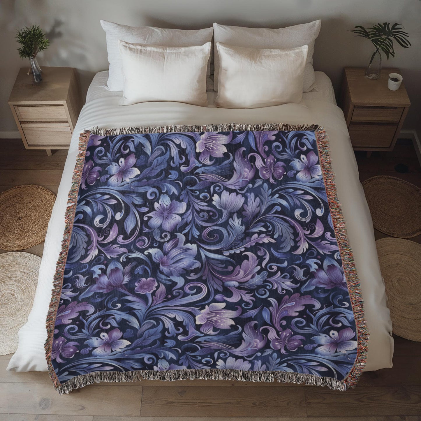 Blue And Purple Floral Pattern 023 - 50" x 60" Heirloom Woven Blanket