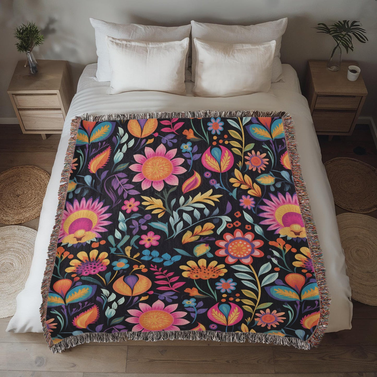 Mexican Floral Fiesta Pattern 058 - 50" x 60" Heirloom Woven Blanket