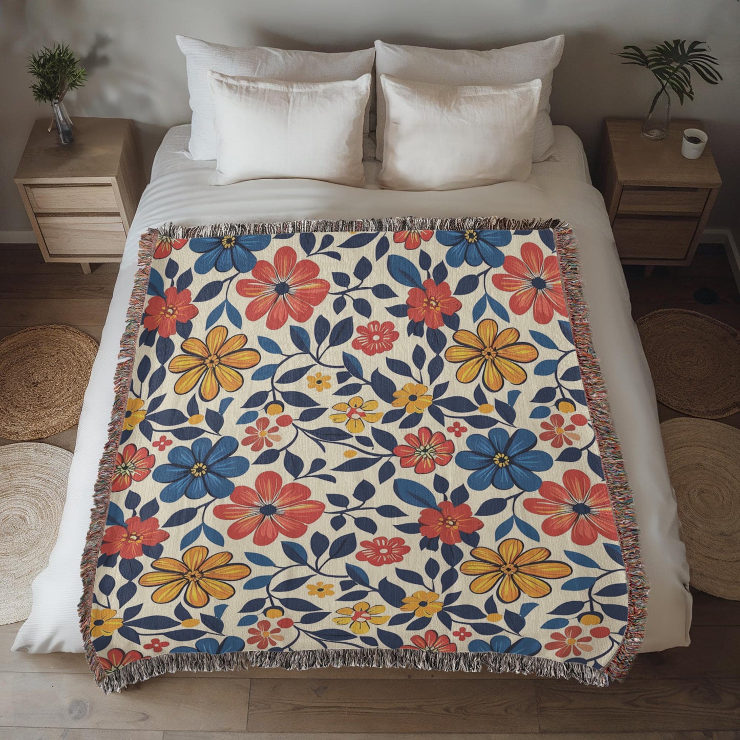 Mexican Floral Fiesta Pattern 042 - 50" x 60" Heirloom Woven Blanket
