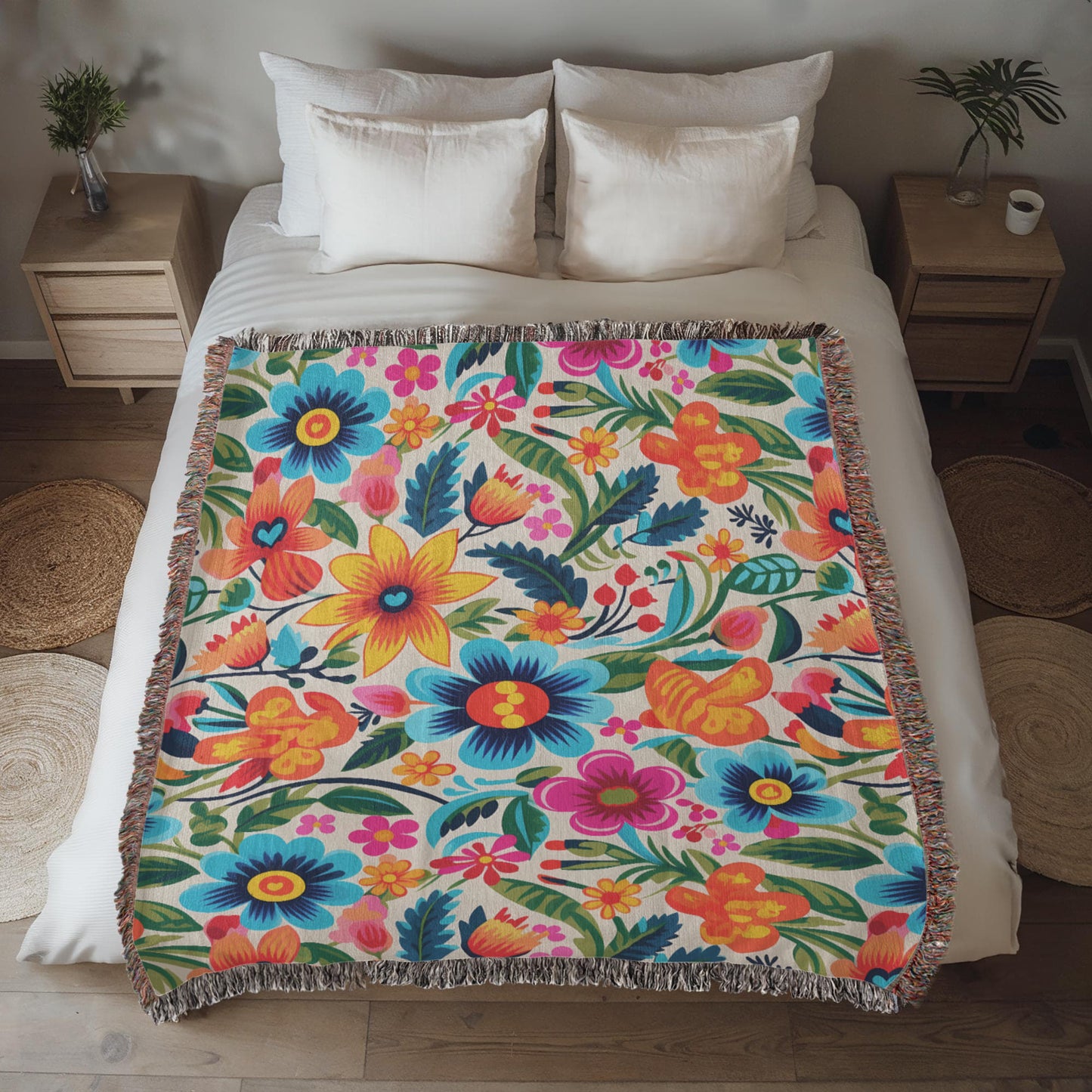 Mexican Floral Fiesta Pattern 050 - 50" x 60" Heirloom Woven Blanket