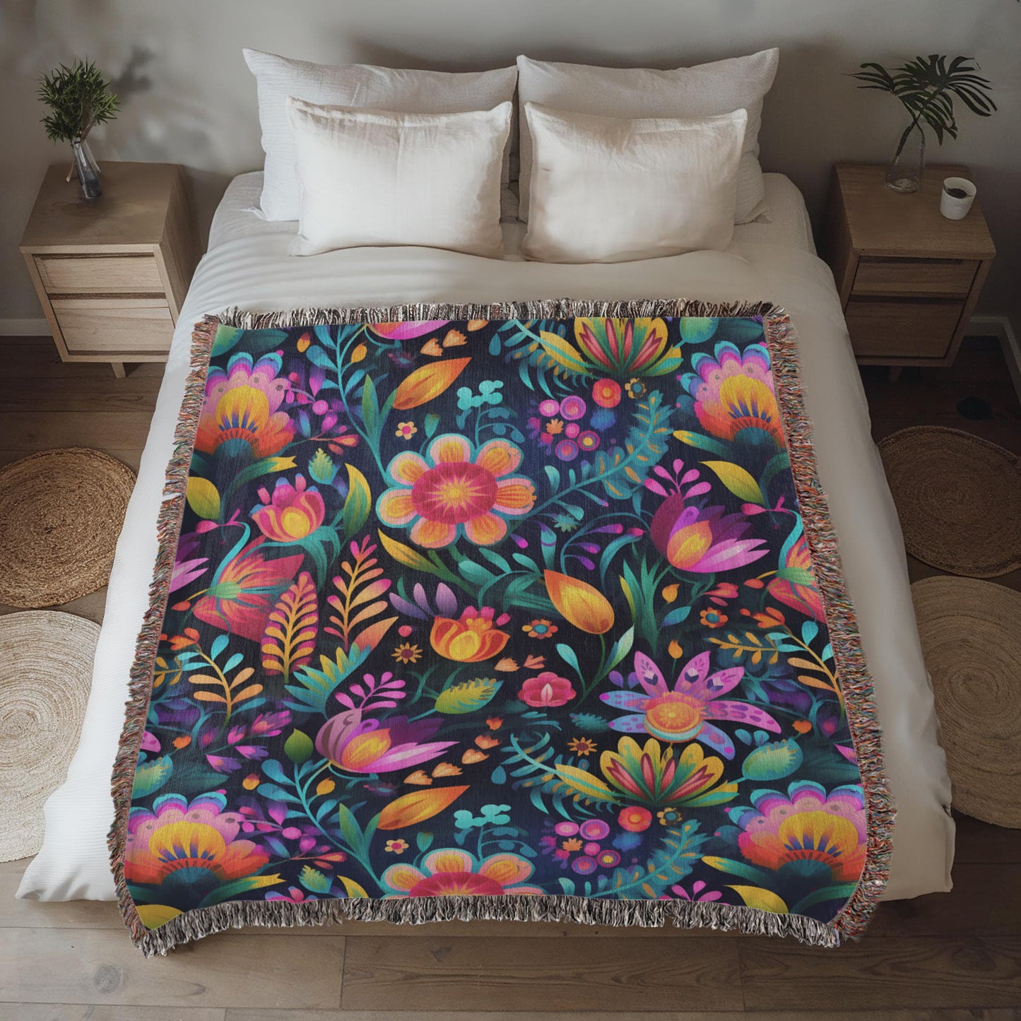 Mexican Floral Fiesta Pattern 056 - 50" x 60" Heirloom Woven Blanket