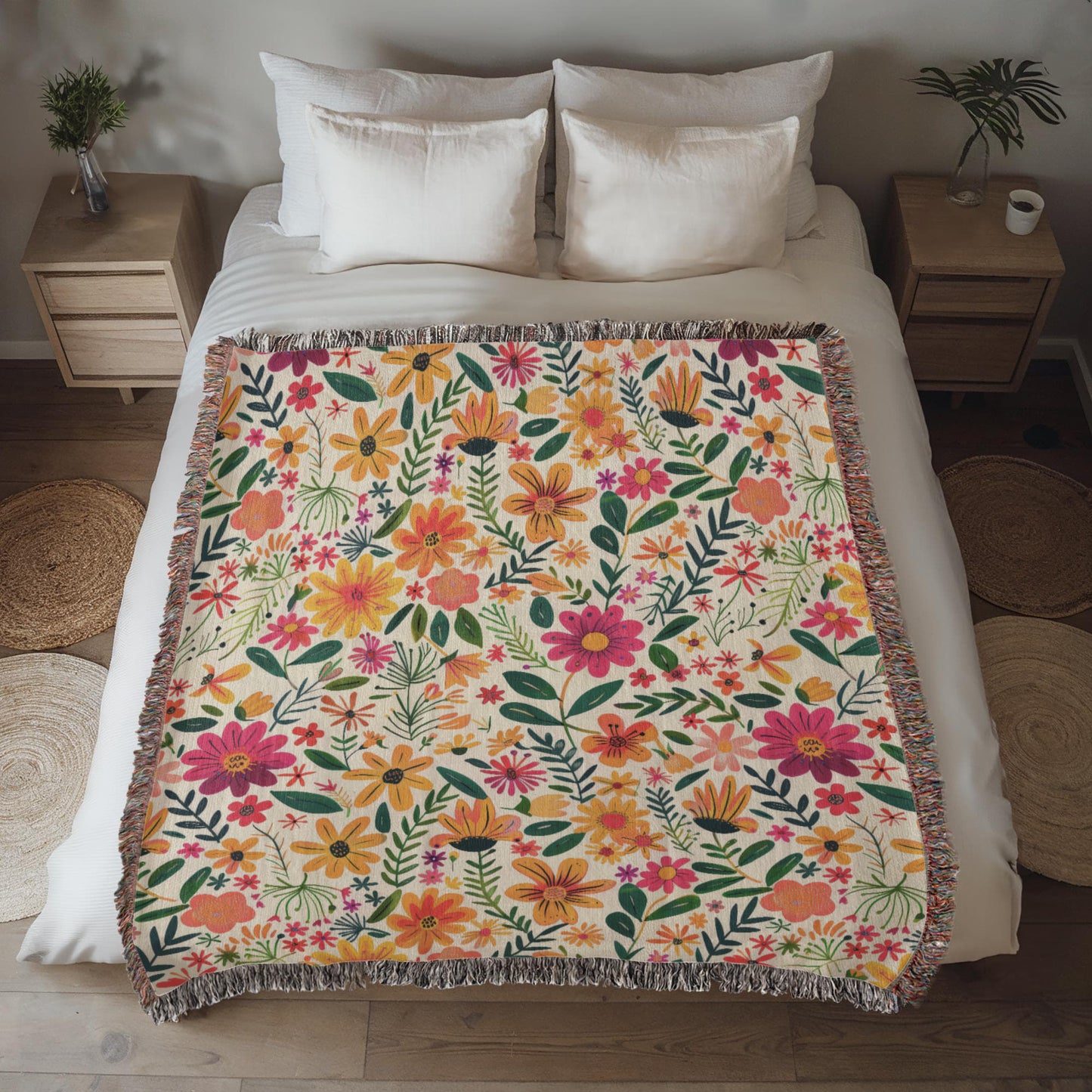 Mexican Floral Fiesta Pattern 004 - 50" x 60" Heirloom Woven Blanket