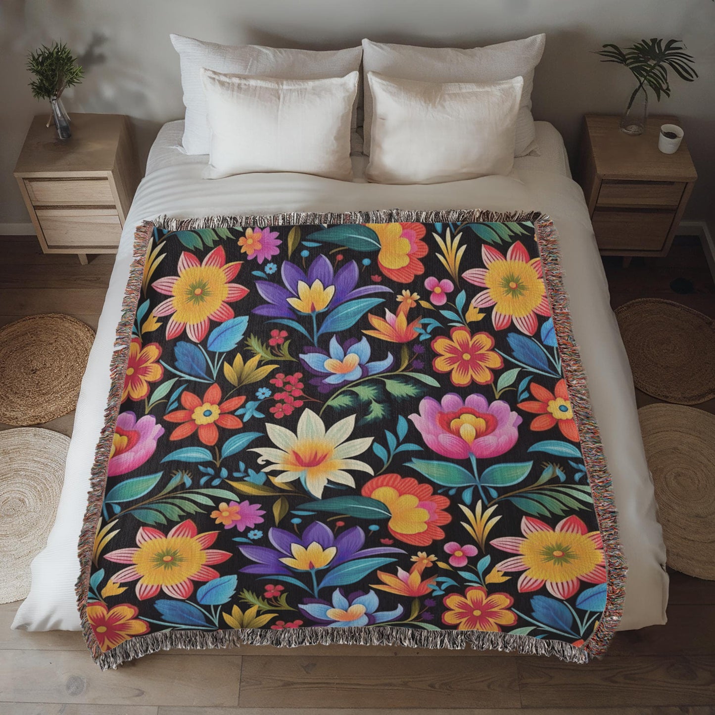 Mexican Floral Fiesta Pattern 036 - 50" x 60" Heirloom Woven Blanket