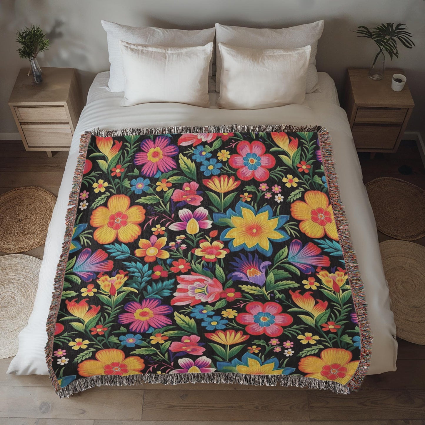 Mexican Floral Fiesta Pattern 030 - 50" x 60" Heirloom Woven Blanket
