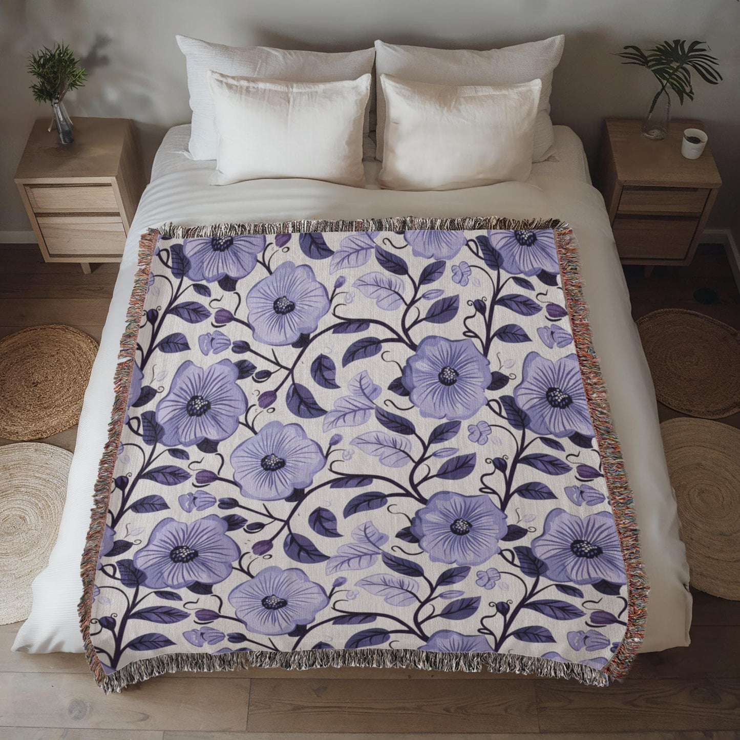 Blue And Purple Floral Pattern 028 - 50" x 60" Heirloom Woven Blanket