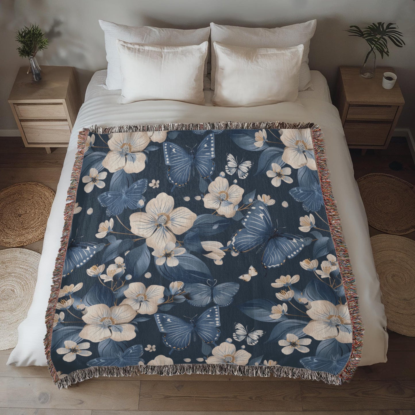 Butterflies And Flowers Pattern 021 - 50" x 60" Heirloom Woven Blanket