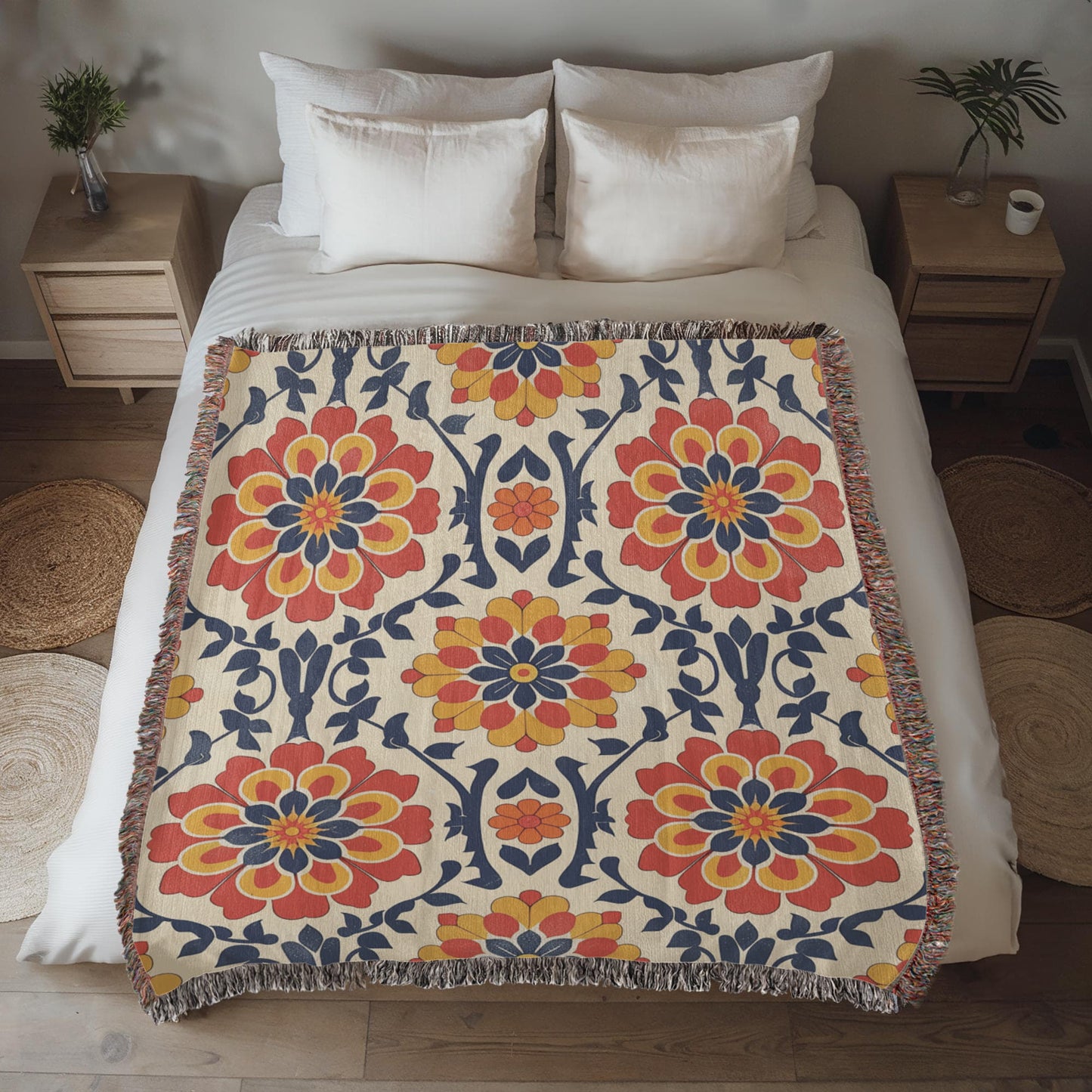 Mexican Floral Fiesta Pattern 047 - 50" x 60" Heirloom Woven Blanket