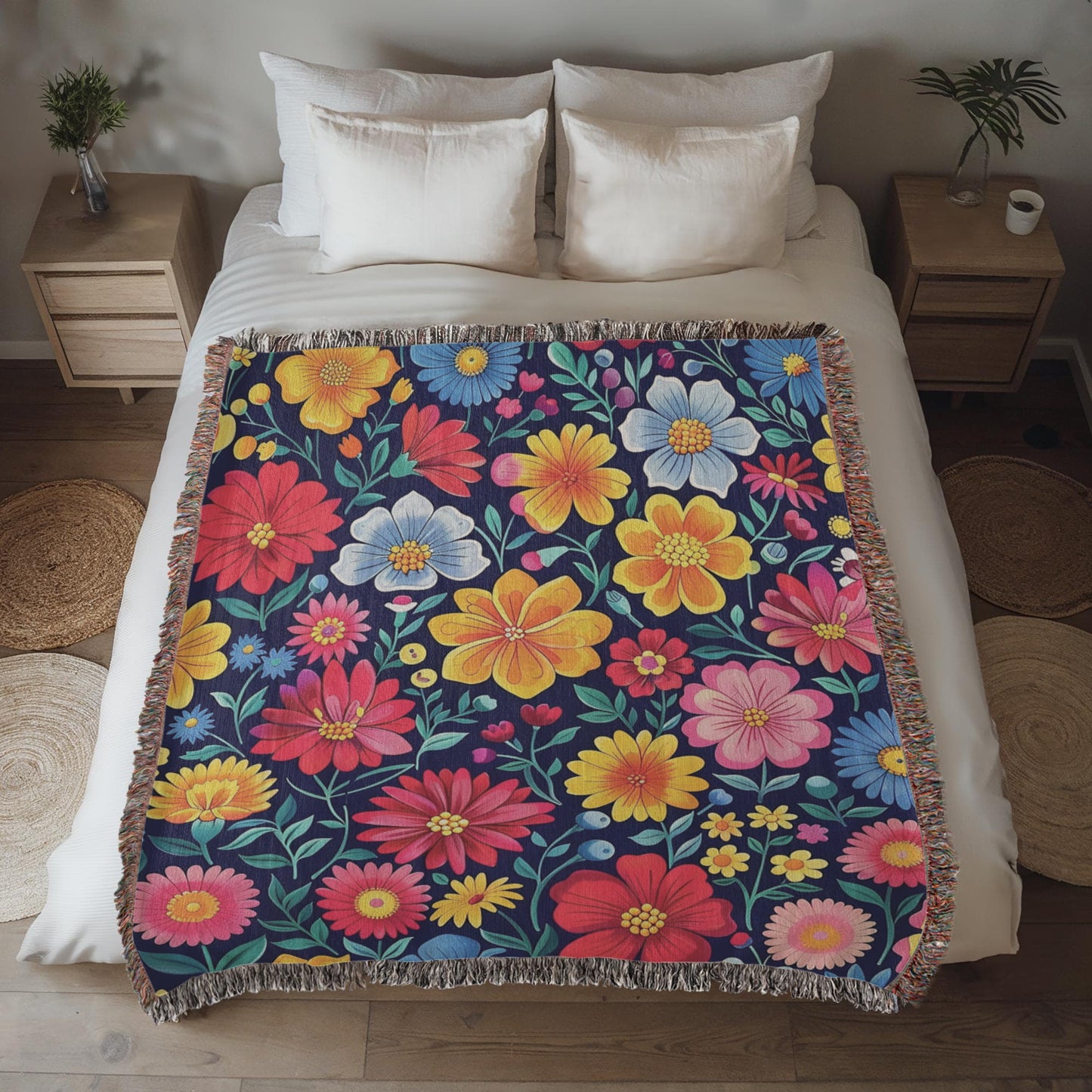 Mexican Floral Fiesta Pattern 048 - 50" x 60" Heirloom Woven Blanket