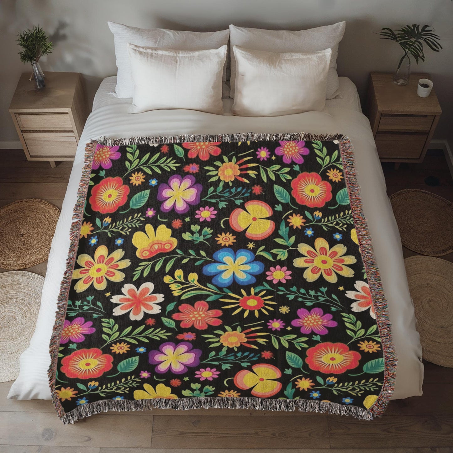 Mexican Floral Fiesta Pattern 032 - 50" x 60" Heirloom Woven Blanket