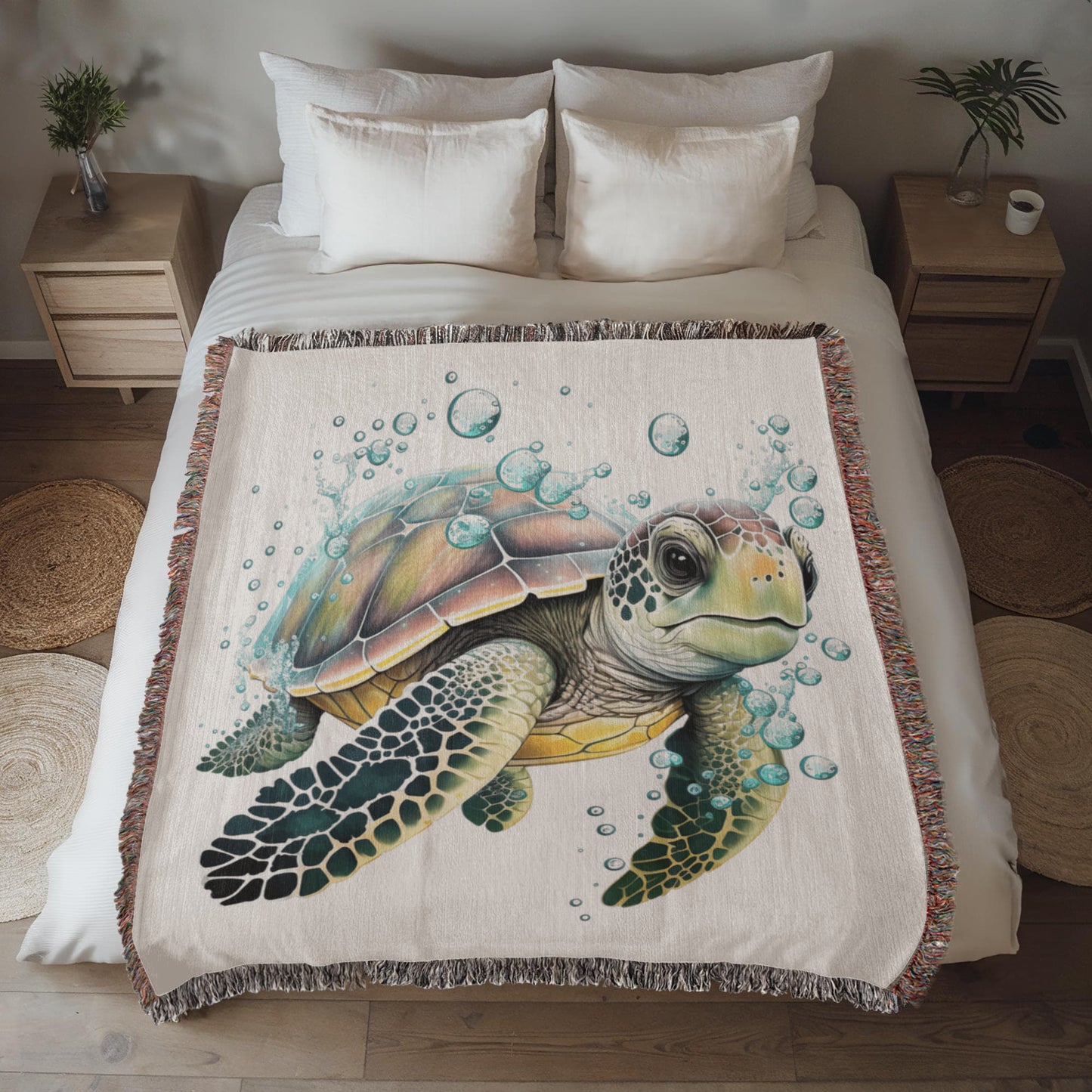 Cute Sea Turtle 004 - 50" x 60" Heirloom Woven Blanket
