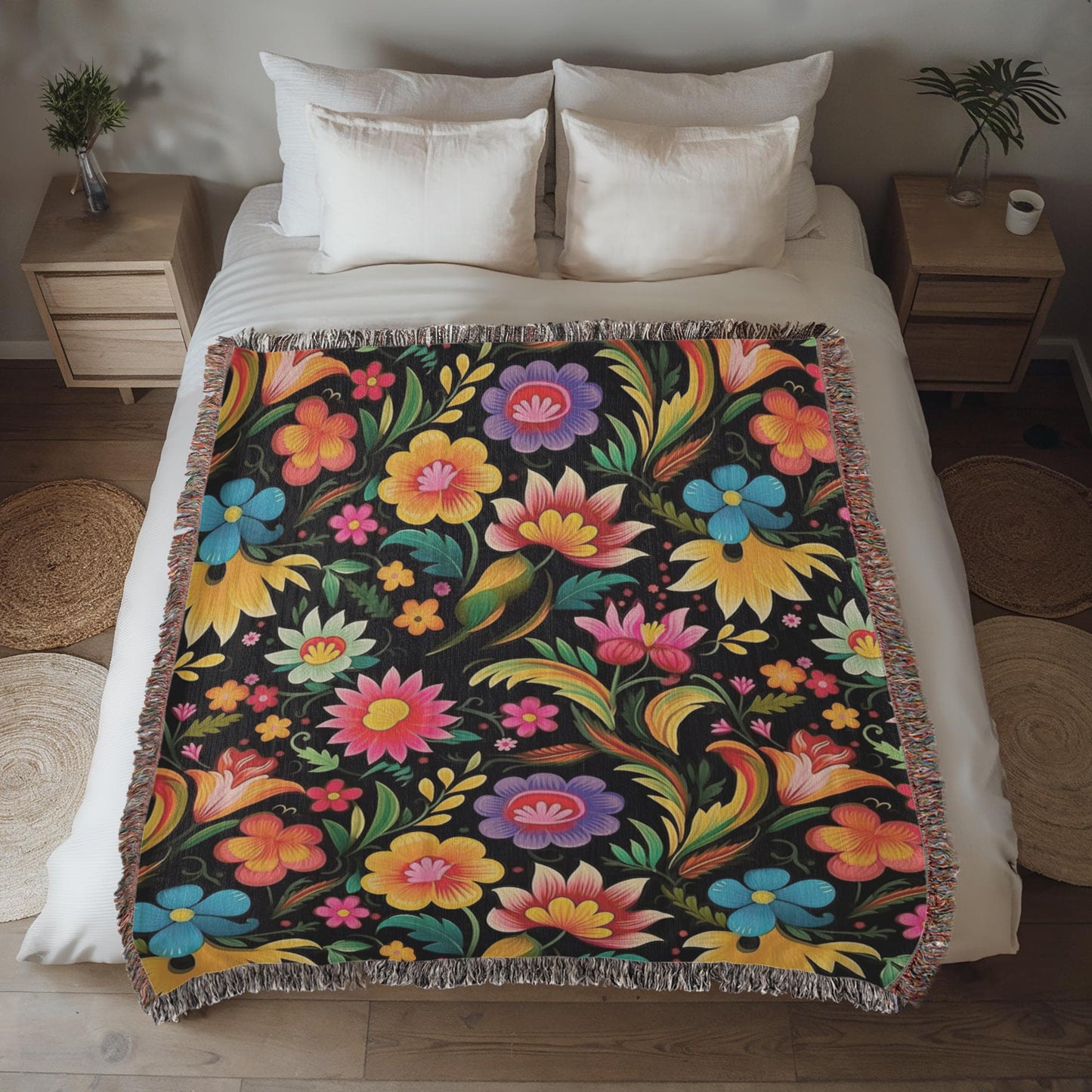 Mexican Floral Fiesta Pattern 033 - 50" x 60" Heirloom Woven Blanket