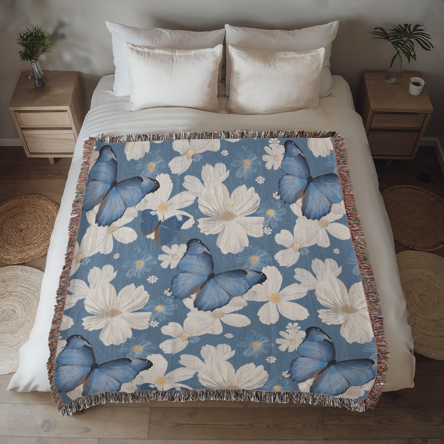 Butterflies And Flowers Pattern 020 - 50" x 60" Heirloom Woven Blanket