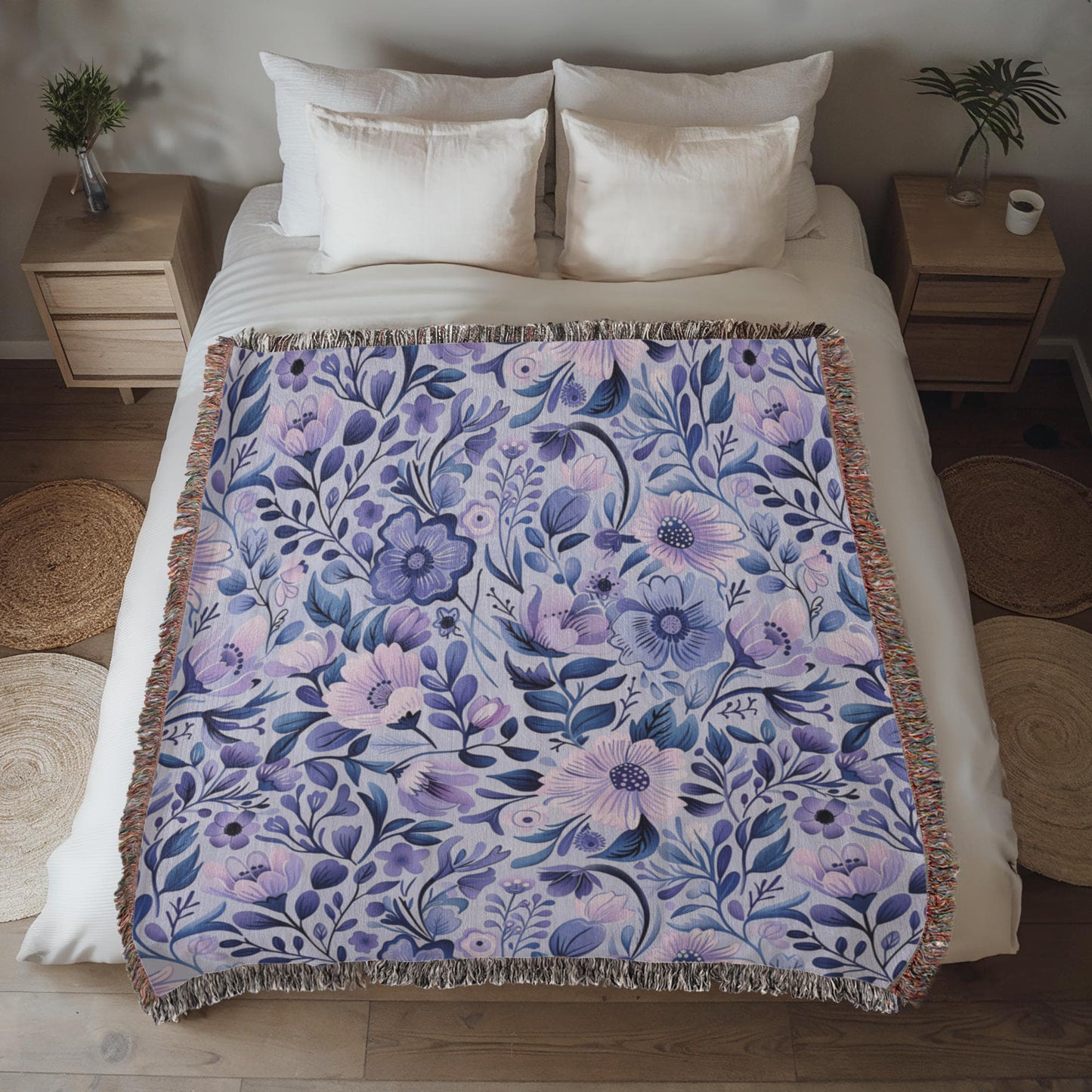 Blue And Purple Floral Pattern 017 - 50" x 60" Heirloom Woven Blanket