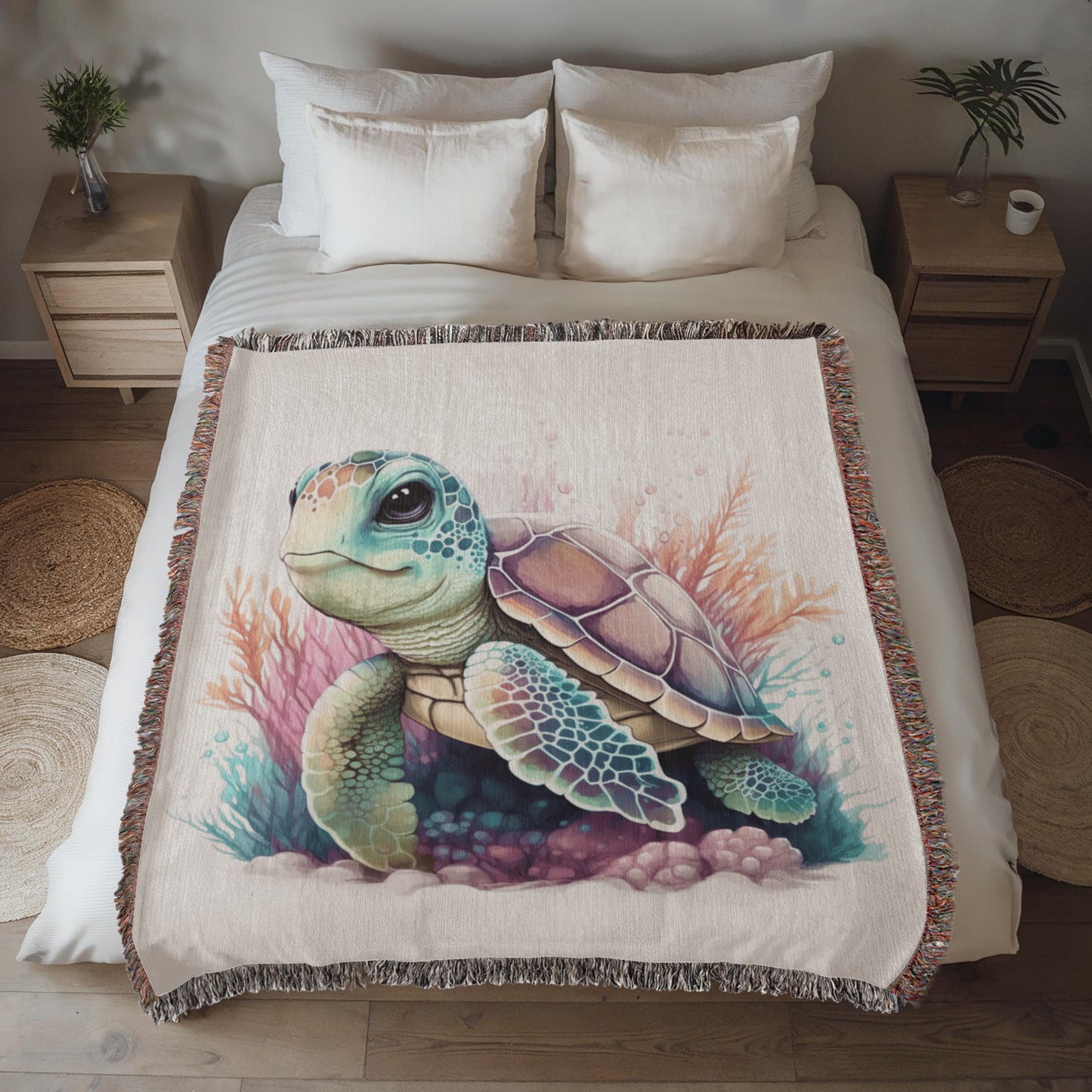 Cute Sea Turtle 012 - 50" x 60" Heirloom Woven Blanket