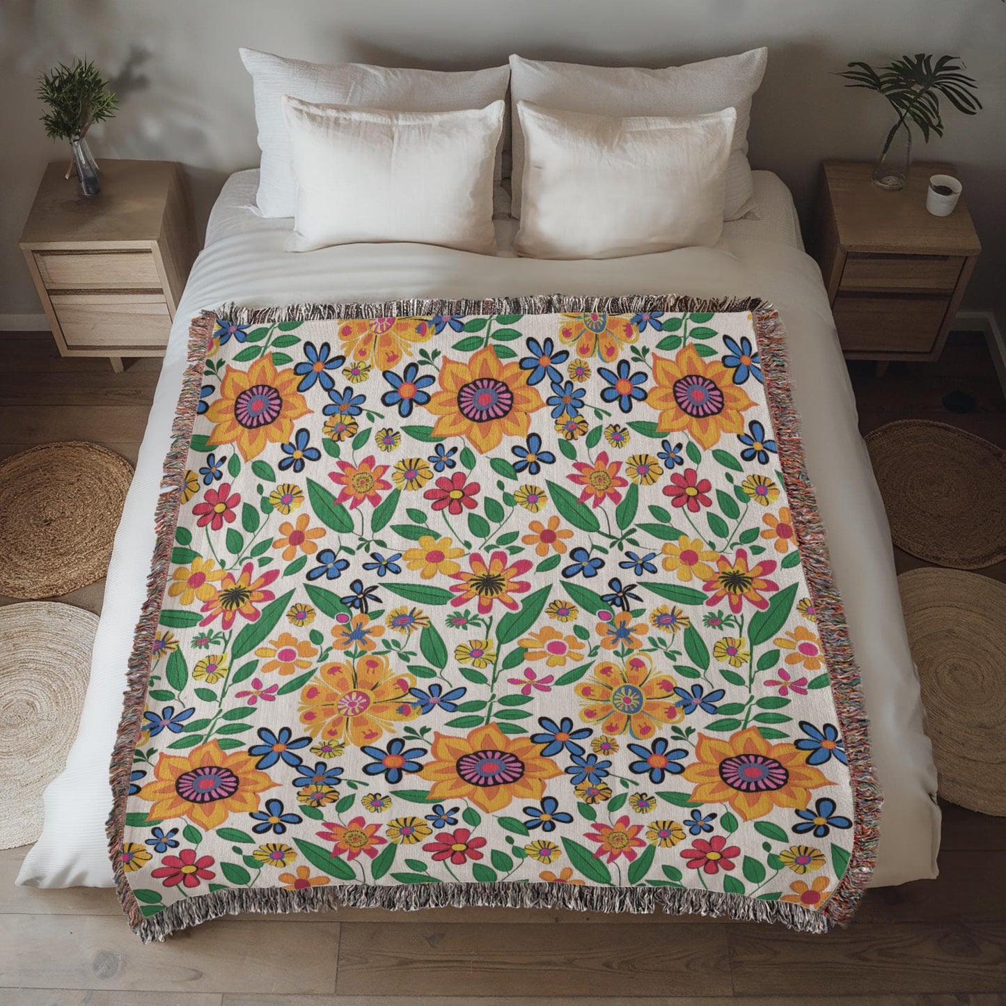 Mexican Floral Fiesta Pattern 007 - 50" x 60" Heirloom Woven Blanket