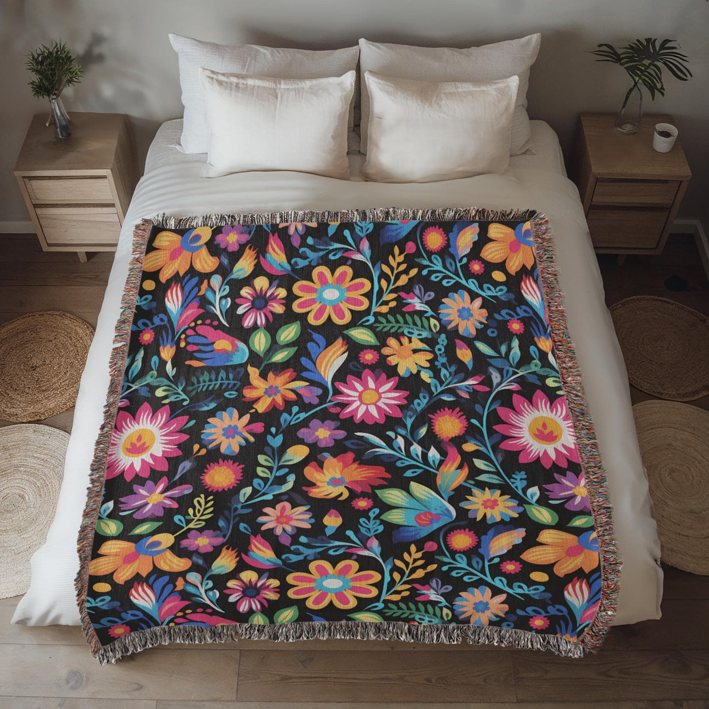 Mexican Floral Fiesta Pattern 053 - 50" x 60" Heirloom Woven Blanket