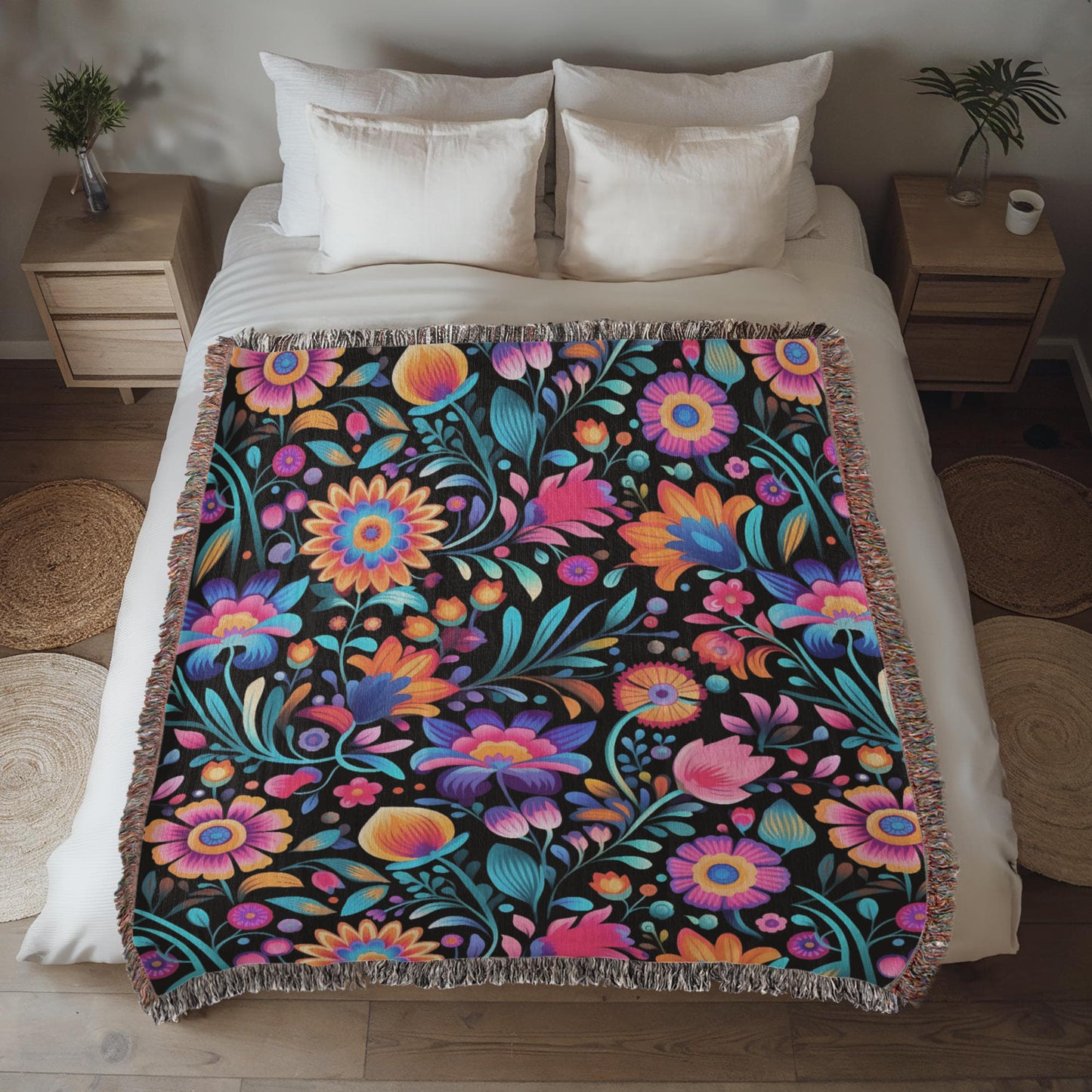 Mexican Floral Fiesta Pattern 057 - 50" x 60" Heirloom Woven Blanket