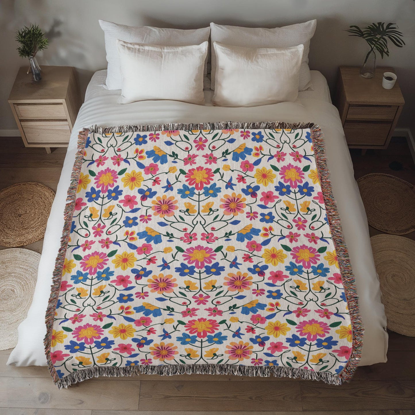 Mexican Floral Fiesta Pattern 020 - 50" x 60" Heirloom Woven Blanket