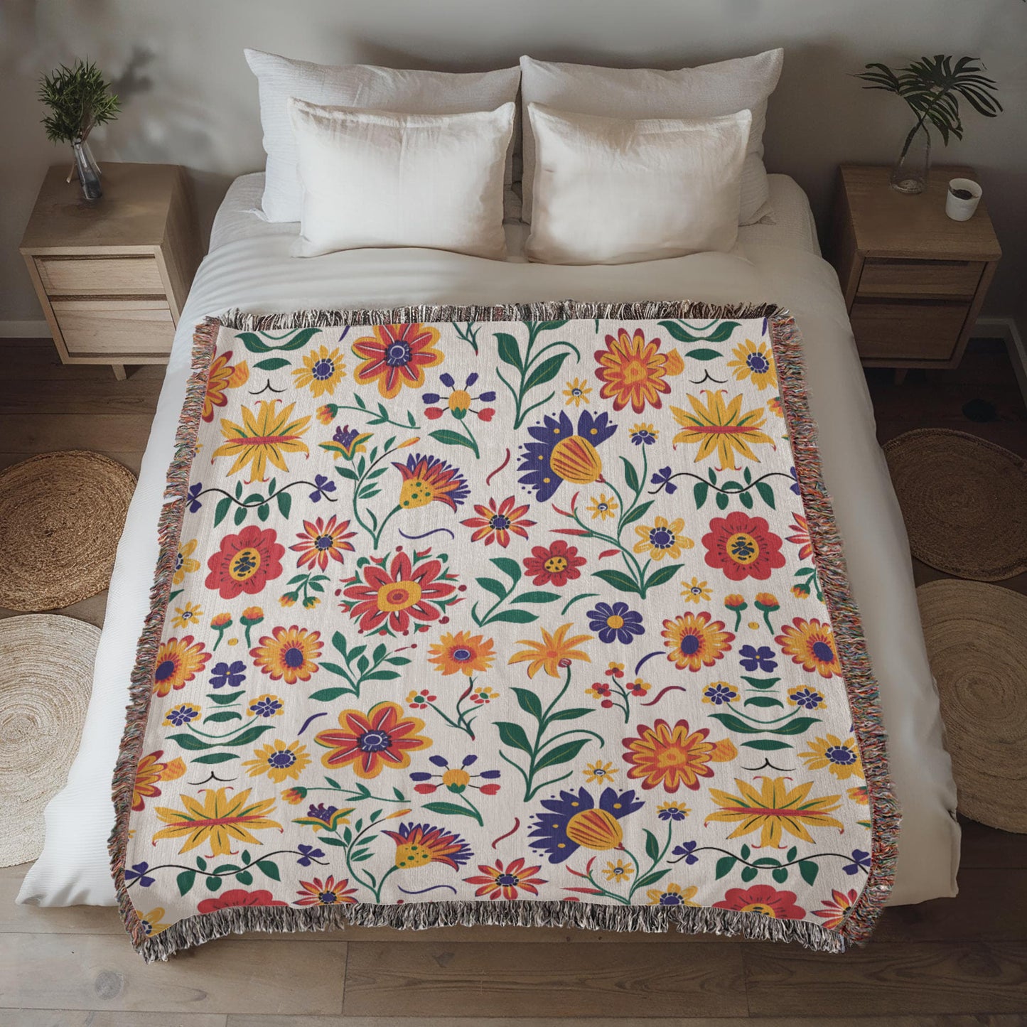 Mexican Floral Fiesta Pattern 024 - 50" x 60" Heirloom Woven Blanket
