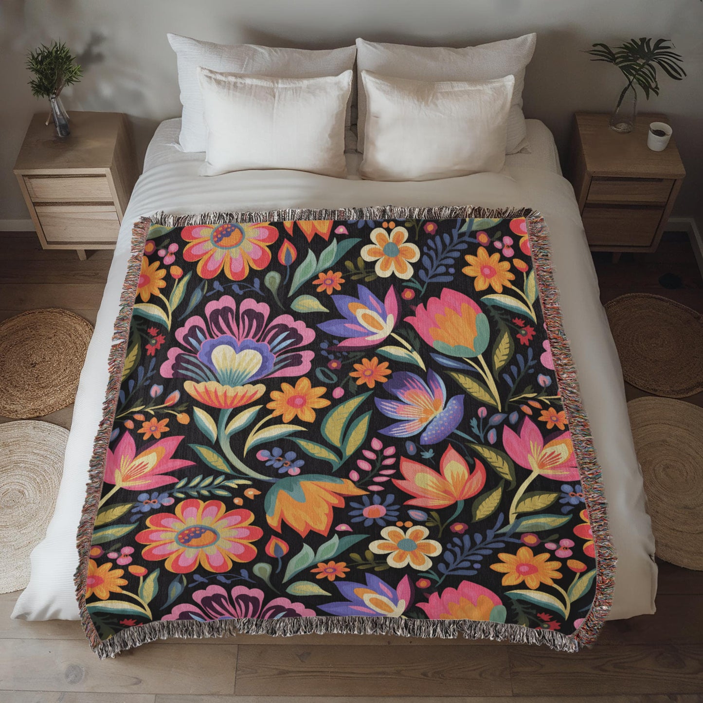 Mexican Floral Fiesta Pattern 052 - 50" x 60" Heirloom Woven Blanket