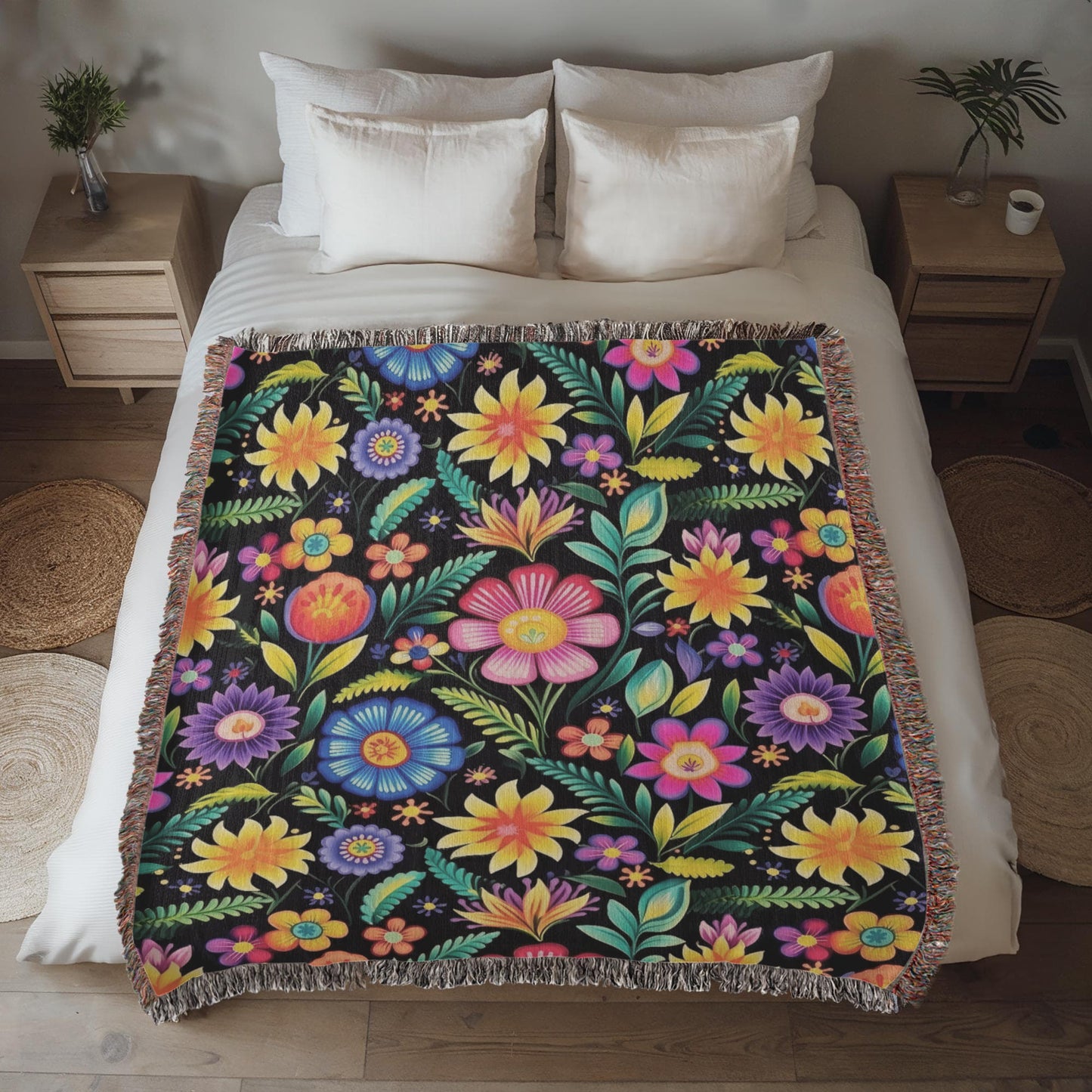 Mexican Floral Fiesta Pattern 029 - 50" x 60" Heirloom Woven Blanket
