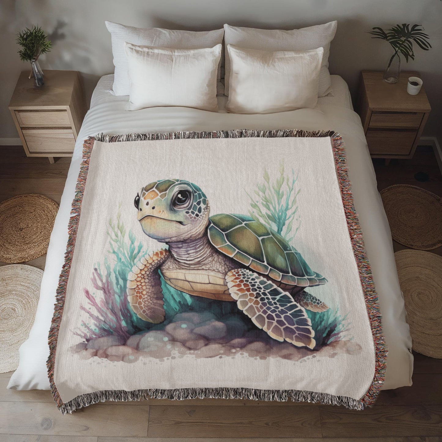 Cute Sea Turtle 015 - 50" x 60" Heirloom Woven Blanket