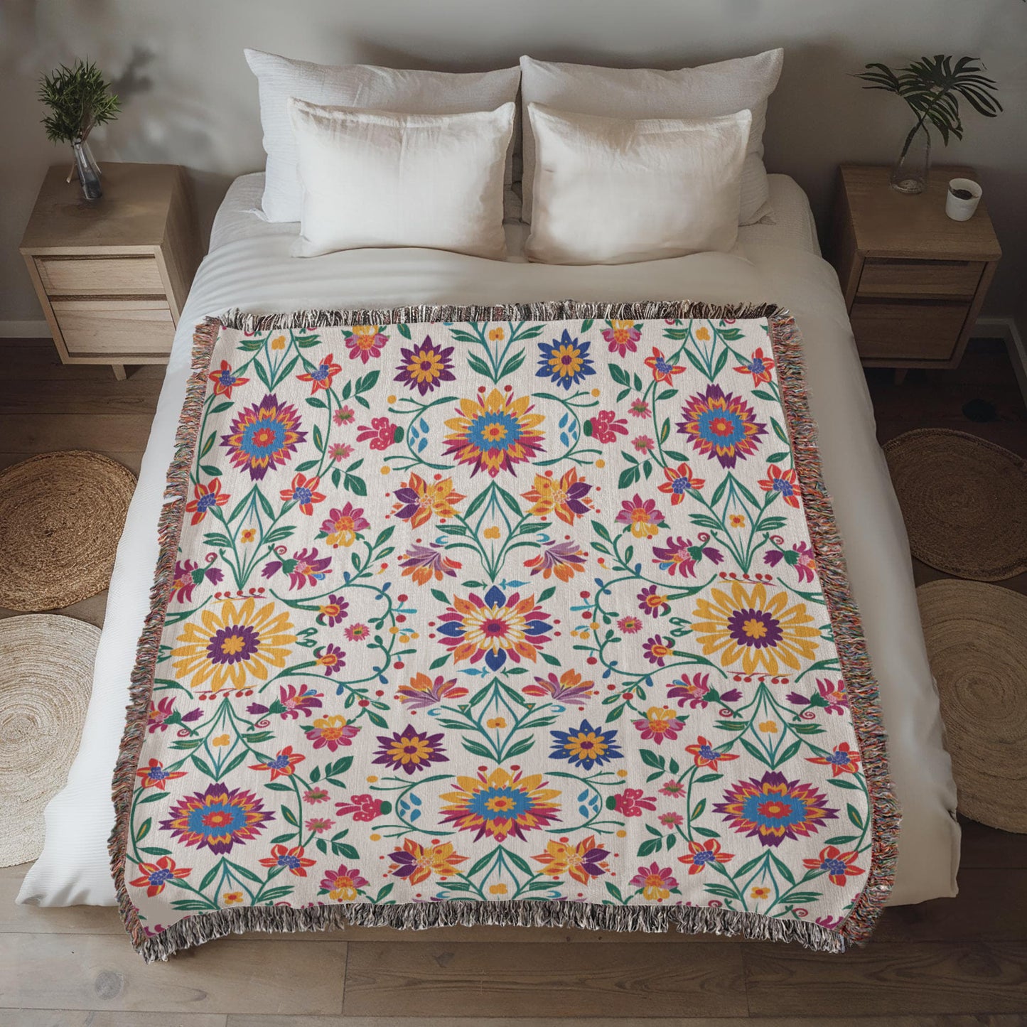 Mexican Floral Fiesta Pattern 027 - 50" x 60" Heirloom Woven Blanket