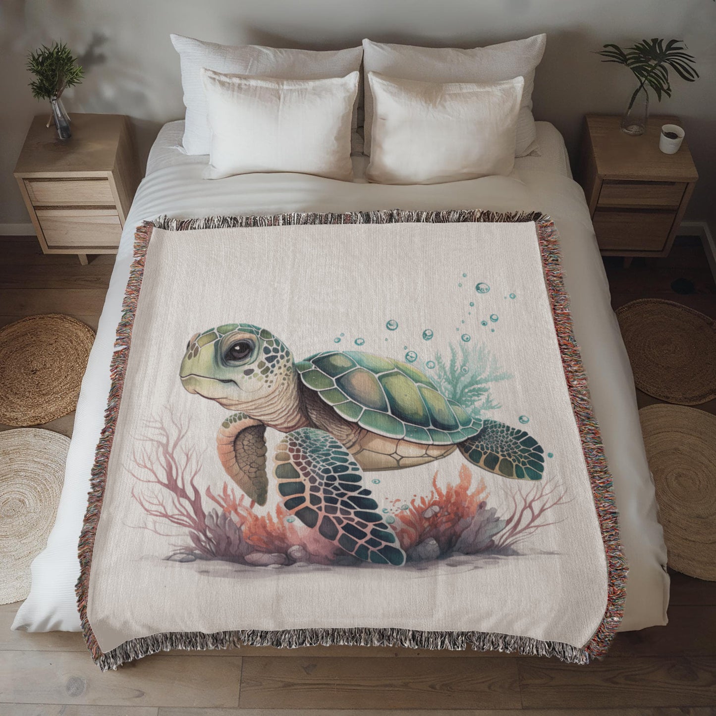 Cute Sea Turtle 013 - 50" x 60" Heirloom Woven Blanket