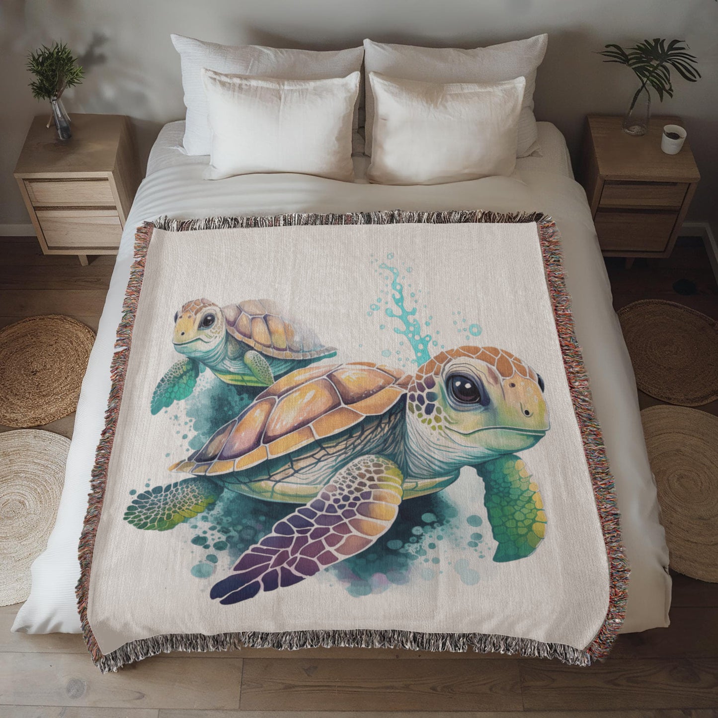 Cute Sea Turtle 011 - 50" x 60" Heirloom Woven Blanket
