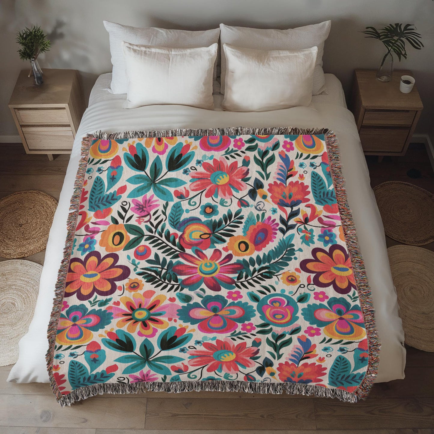 Mexican Floral Fiesta Pattern 051 - 50" x 60" Heirloom Woven Blanket