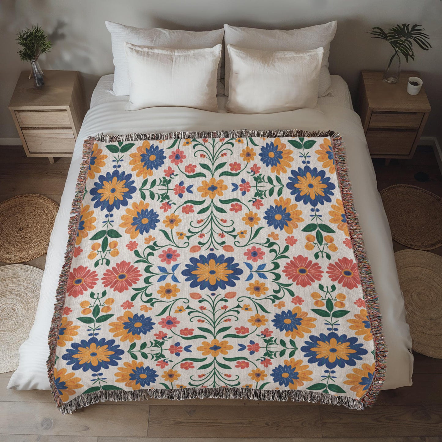 Mexican Floral Fiesta Pattern 016 - 50" x 60" Heirloom Woven Blanket