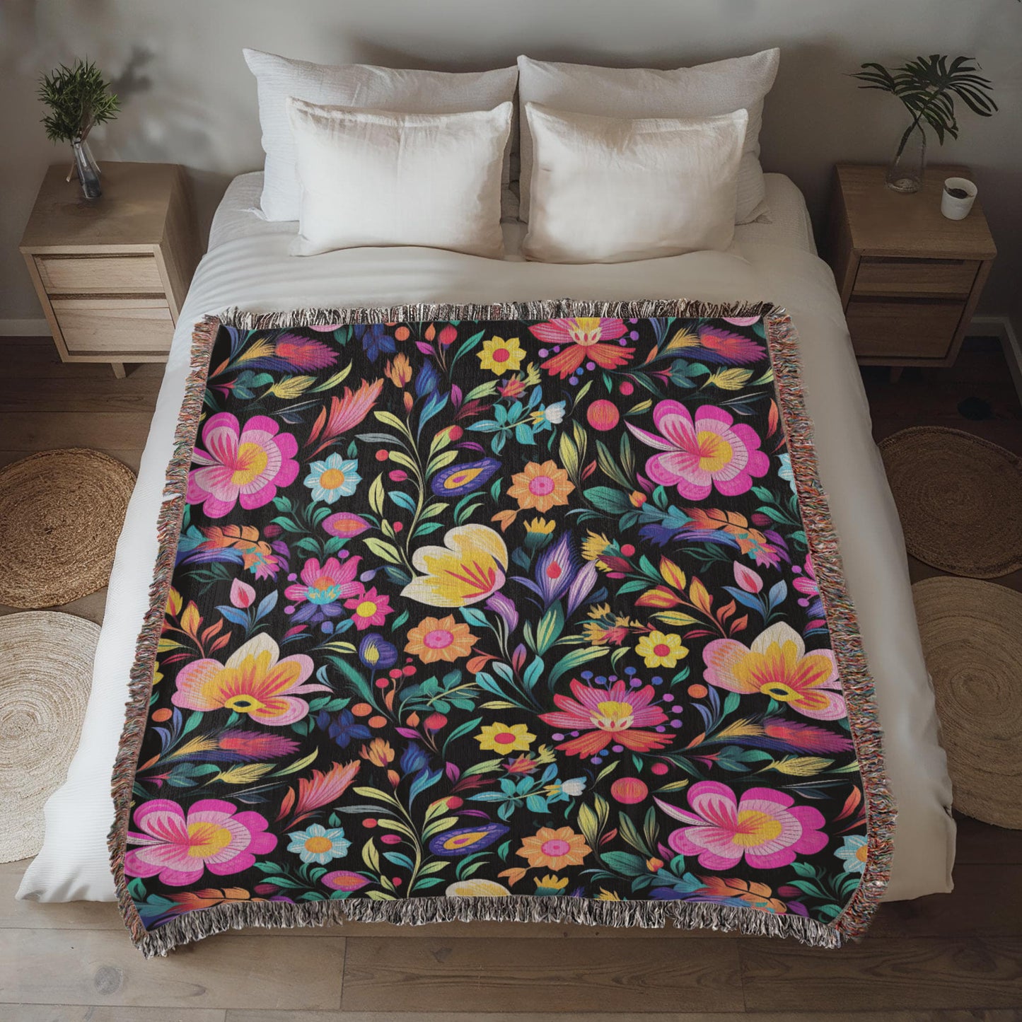 Mexican Floral Fiesta Pattern 031 - 50" x 60" Heirloom Woven Blanket