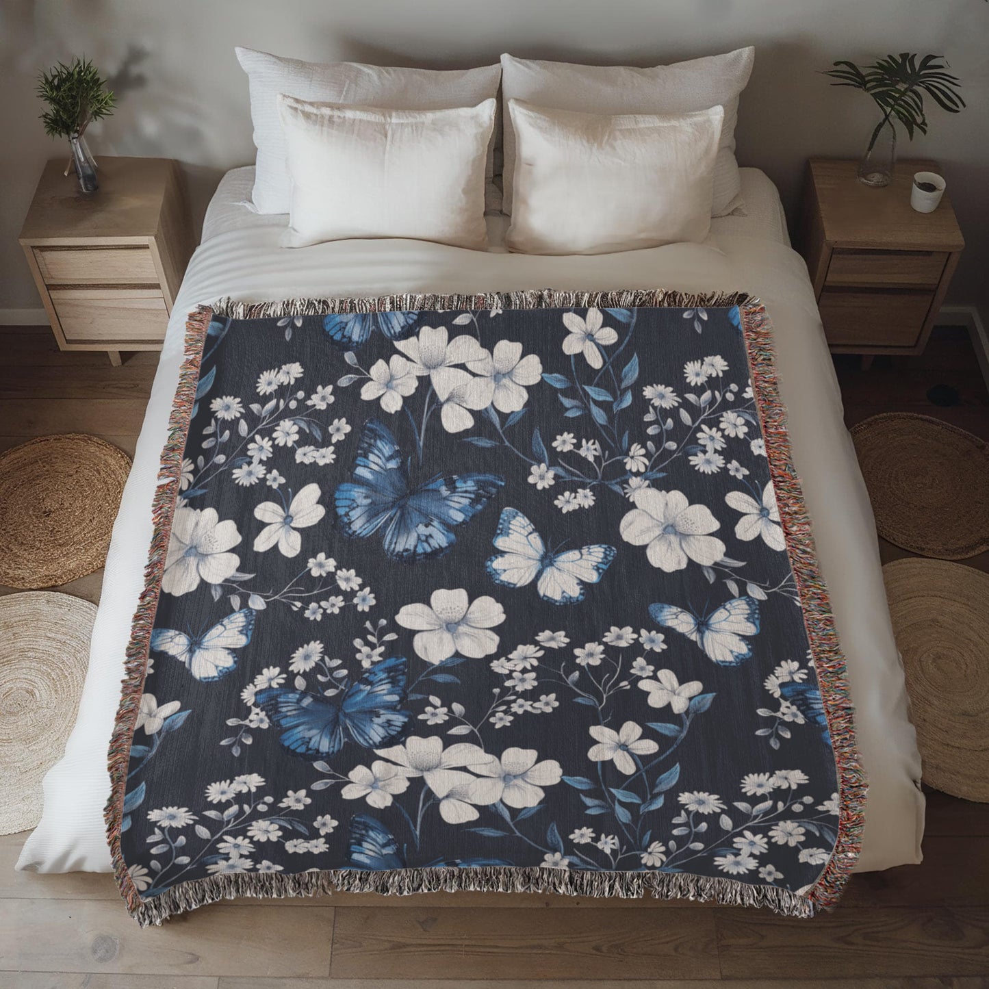Butterflies And Flowers Pattern 009 - 50" x 60" Heirloom Woven Blanket
