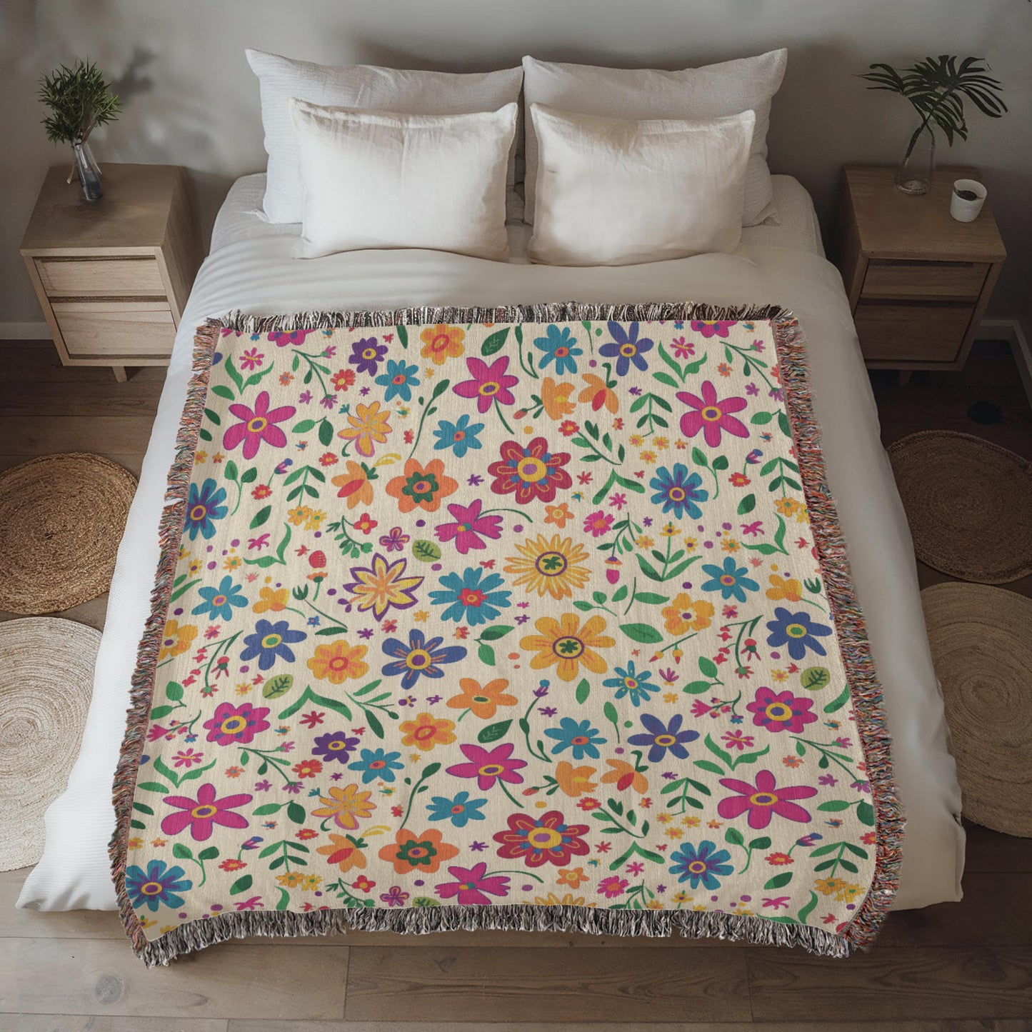 Mexican Floral Fiesta Pattern 005 - 50" x 60" Heirloom Woven Blanket