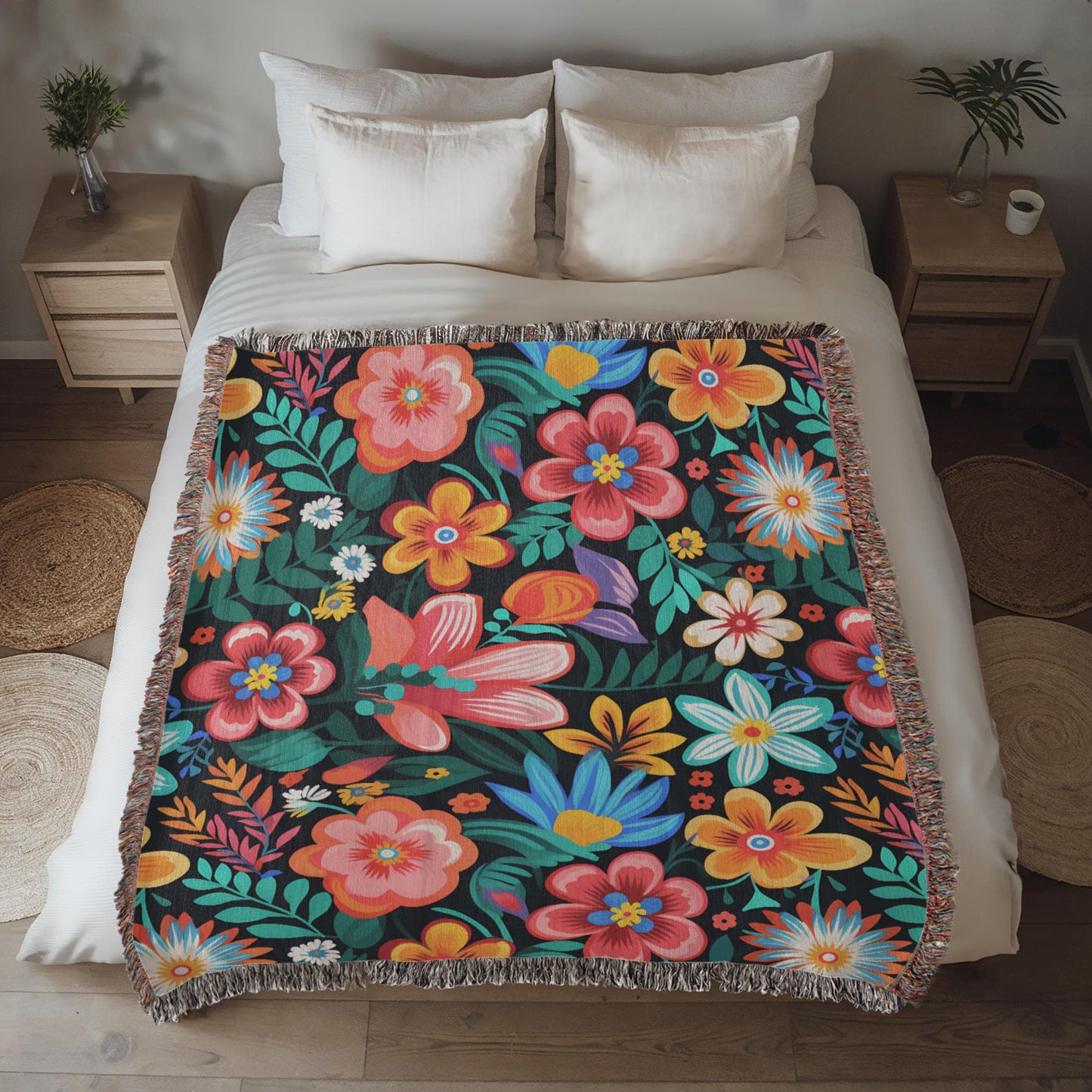 Mexican Floral Fiesta Pattern 054 - 50" x 60" Heirloom Woven Blanket