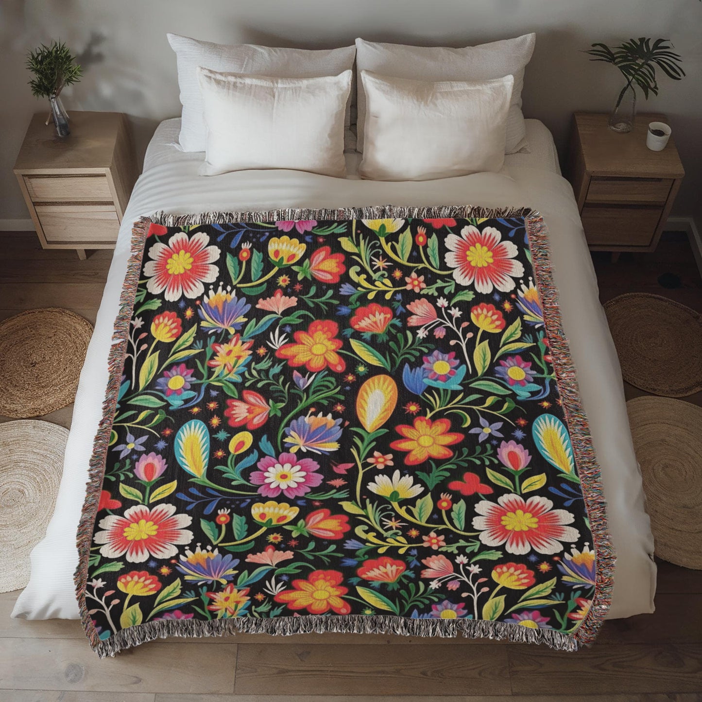 Mexican Floral Fiesta Pattern 038 - 50" x 60" Heirloom Woven Blanket