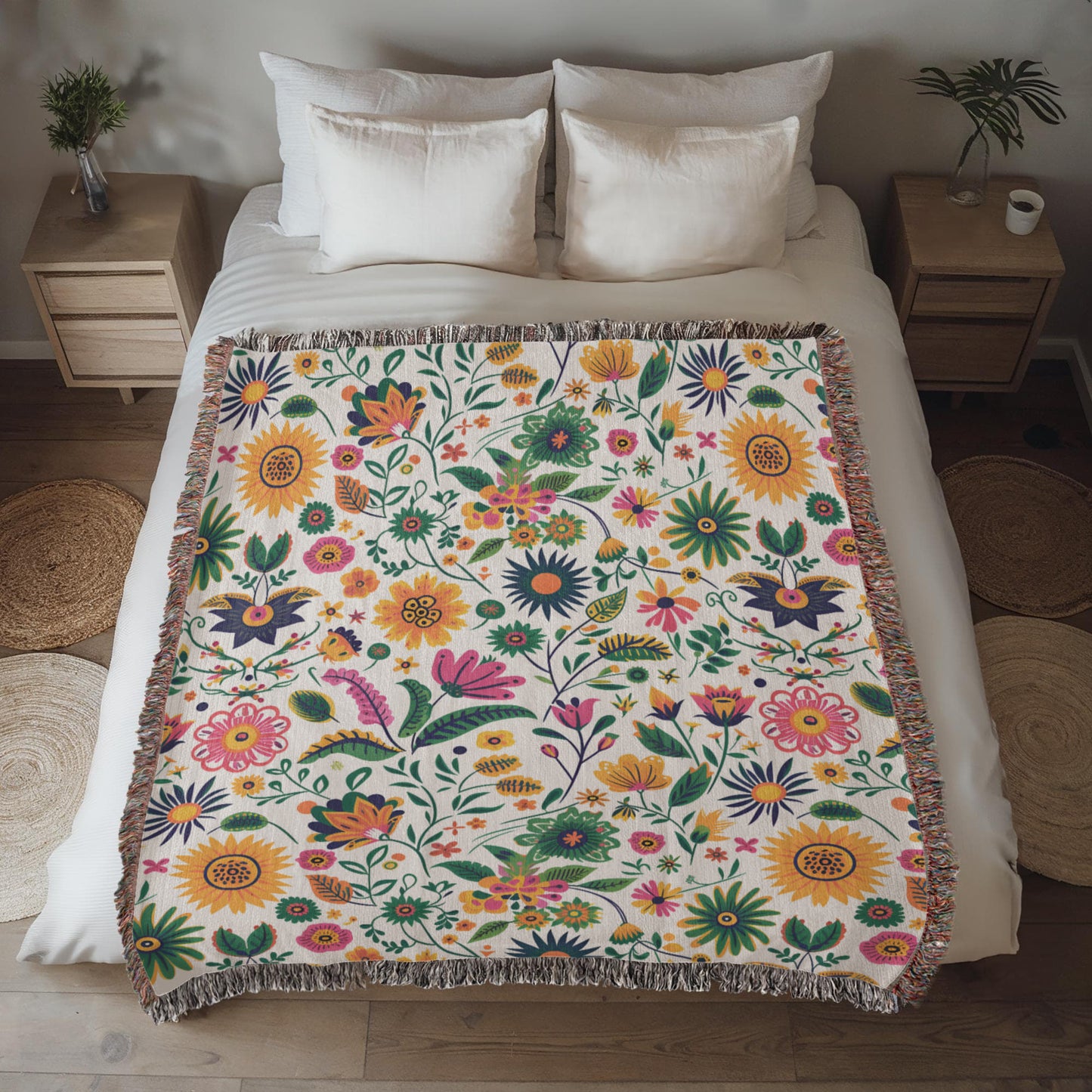 Mexican Floral Fiesta Pattern 015 - 50" x 60" Heirloom Woven Blanket