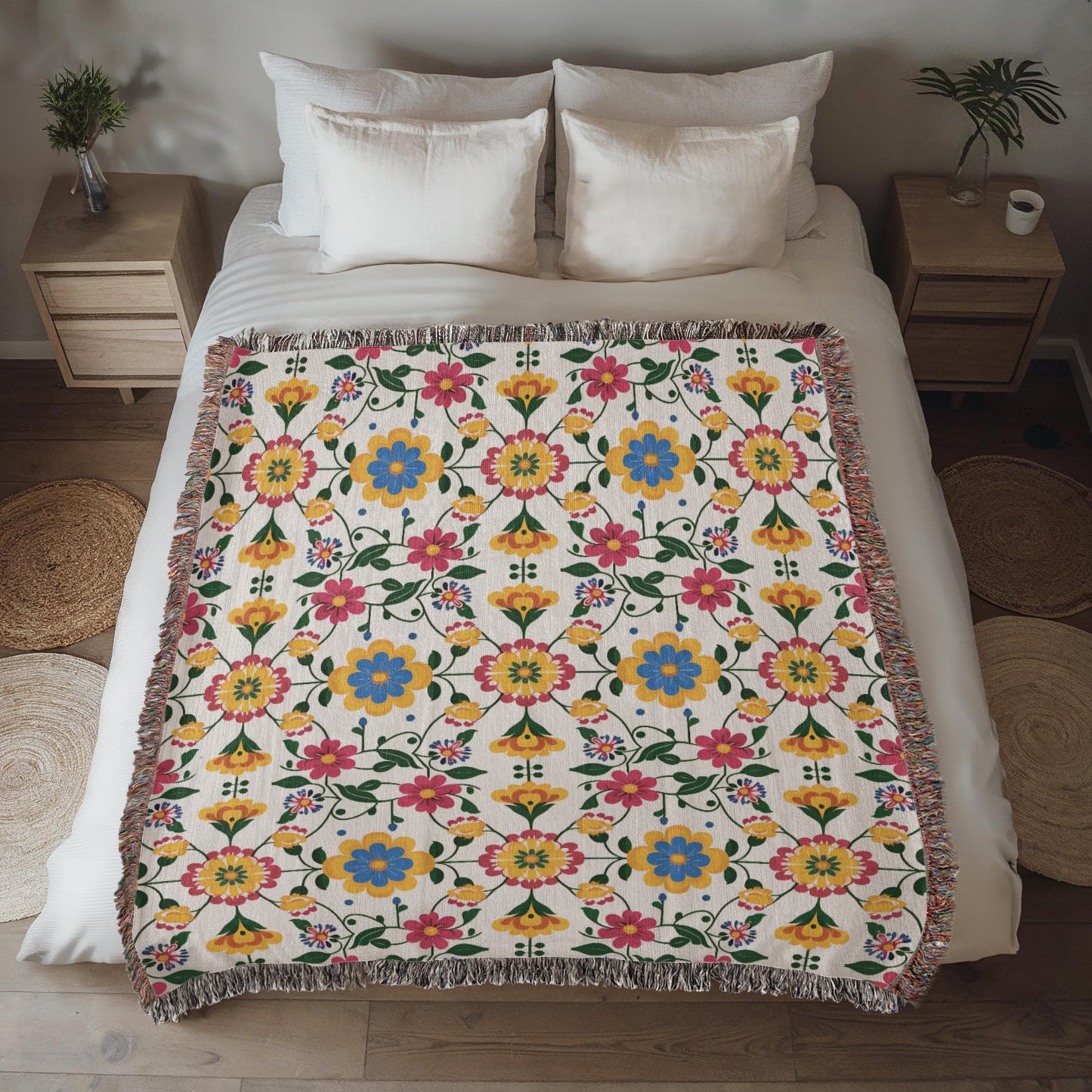 Mexican Floral Fiesta Pattern 018 - 50" x 60" Heirloom Woven Blanket
