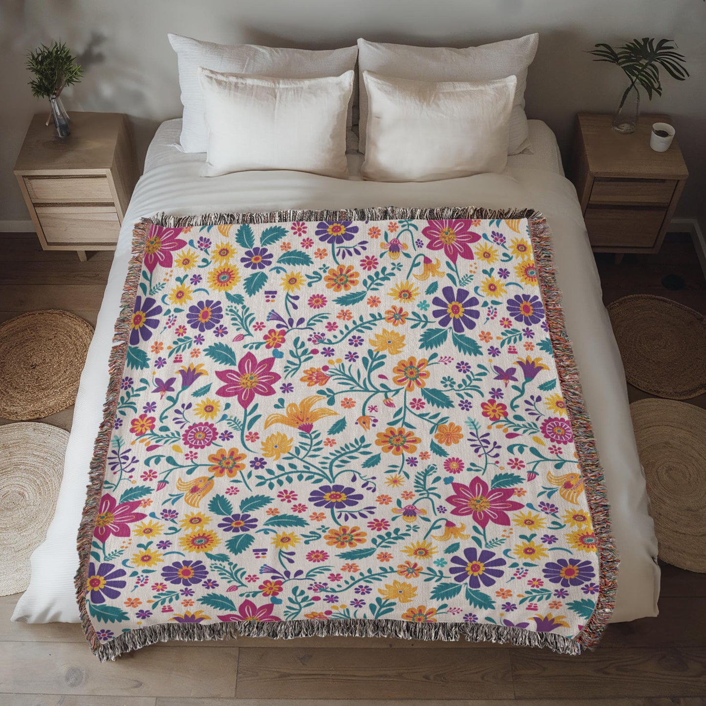 Mexican Floral Fiesta Pattern 013 - 50" x 60" Heirloom Woven Blanket