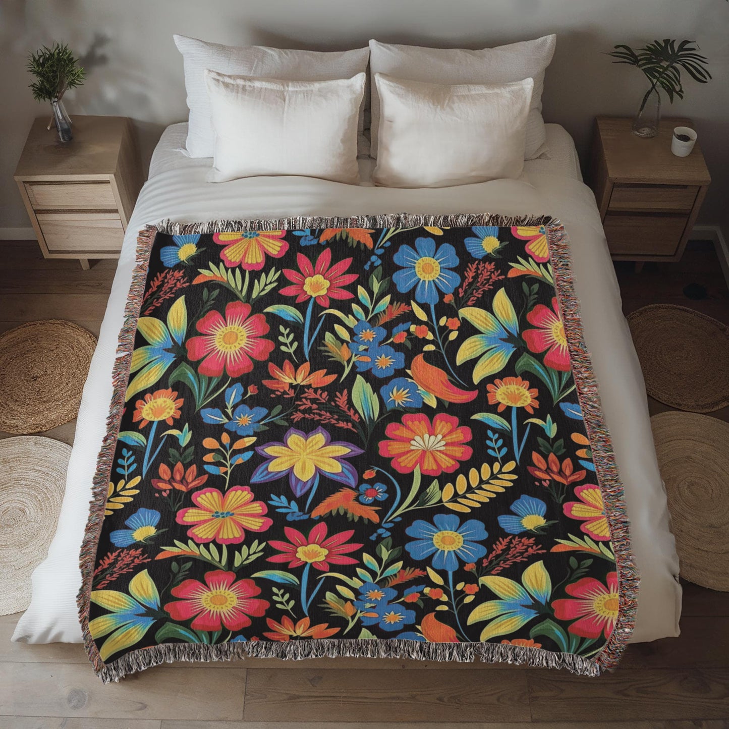Mexican Floral Fiesta Pattern 035 - 50" x 60" Heirloom Woven Blanket