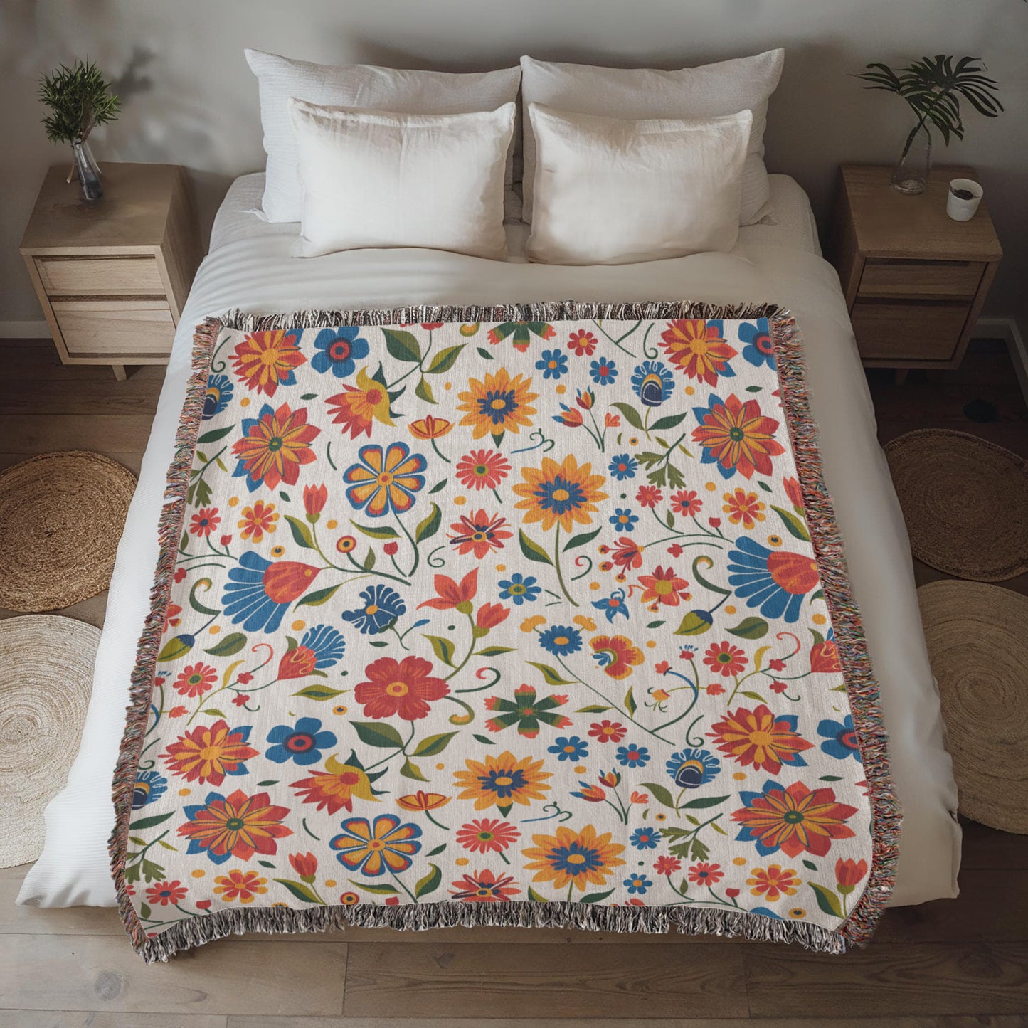 Mexican Floral Fiesta Pattern 014 - 50" x 60" Heirloom Woven Blanket