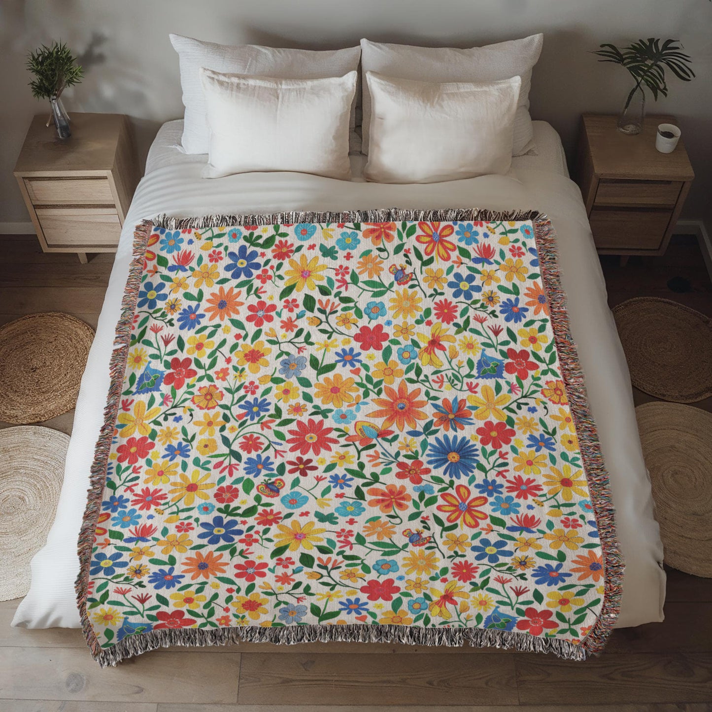 Mexican Floral Fiesta Pattern 009 - 50" x 60" Heirloom Woven Blanket