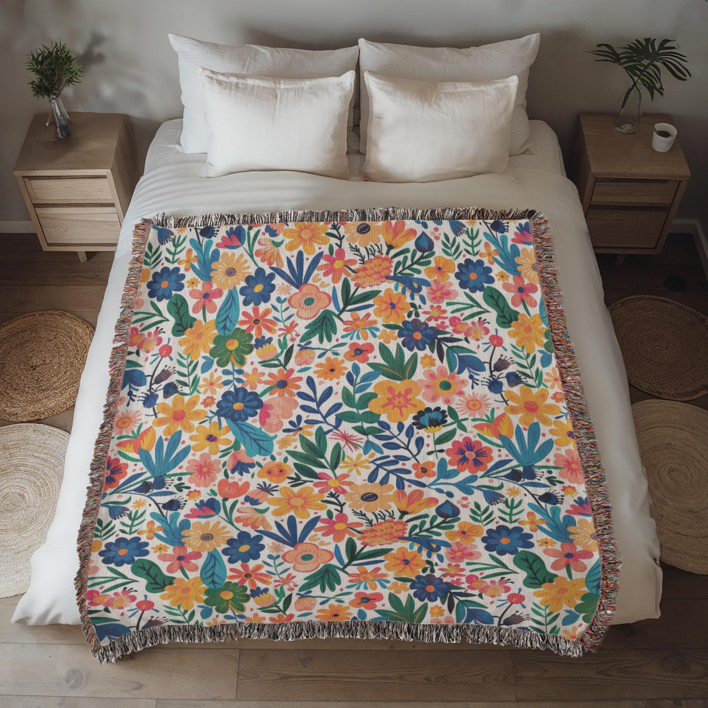 Mexican Floral Fiesta Pattern 010 - 50" x 60" Heirloom Woven Blanket