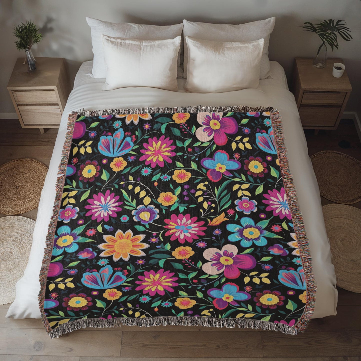 Mexican Floral Fiesta Pattern 034 - 50" x 60" Heirloom Woven Blanket