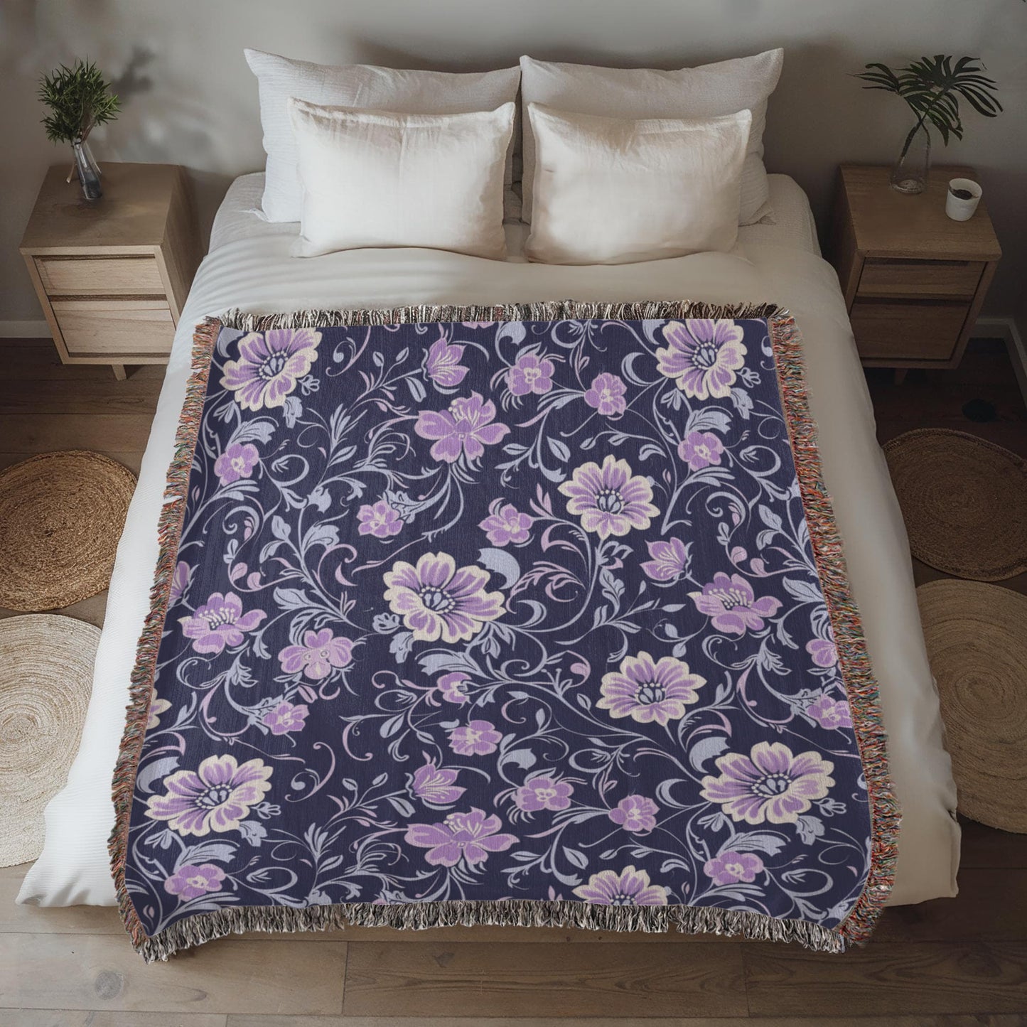 Blue And Purple Floral Pattern 006 - 50" x 60" Heirloom Woven Blanket