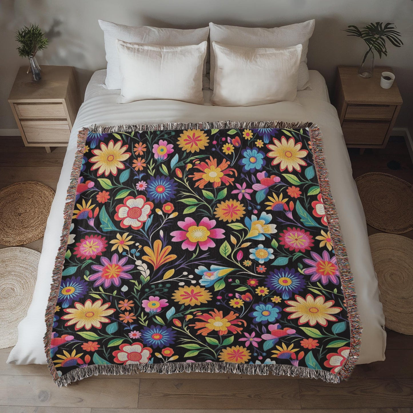 Mexican Floral Fiesta Pattern 028 - 50" x 60" Heirloom Woven Blanket