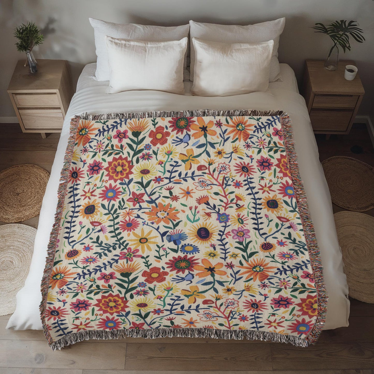 Mexican Floral Fiesta Pattern 011 - 50" x 60" Heirloom Woven Blanket