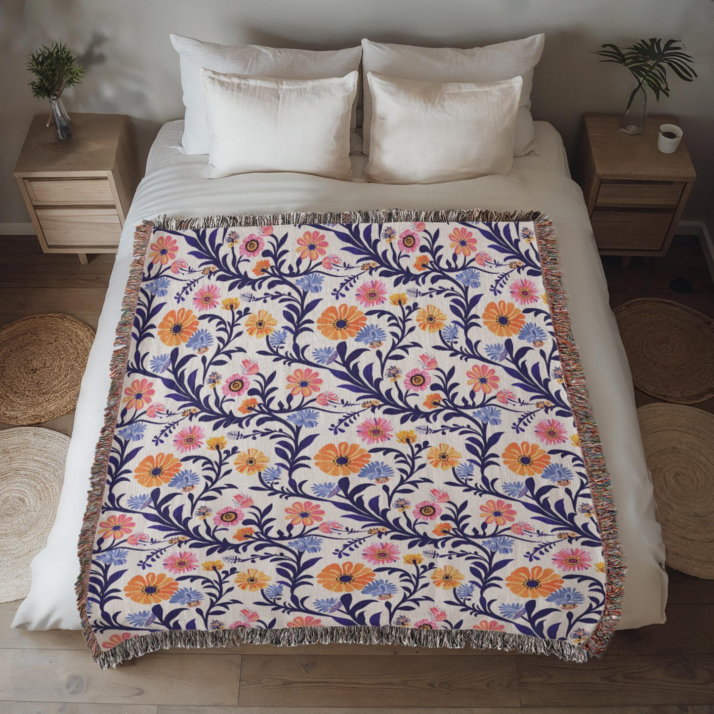 Mexican Floral Fiesta Pattern 022 - 50" x 60" Heirloom Woven Blanket