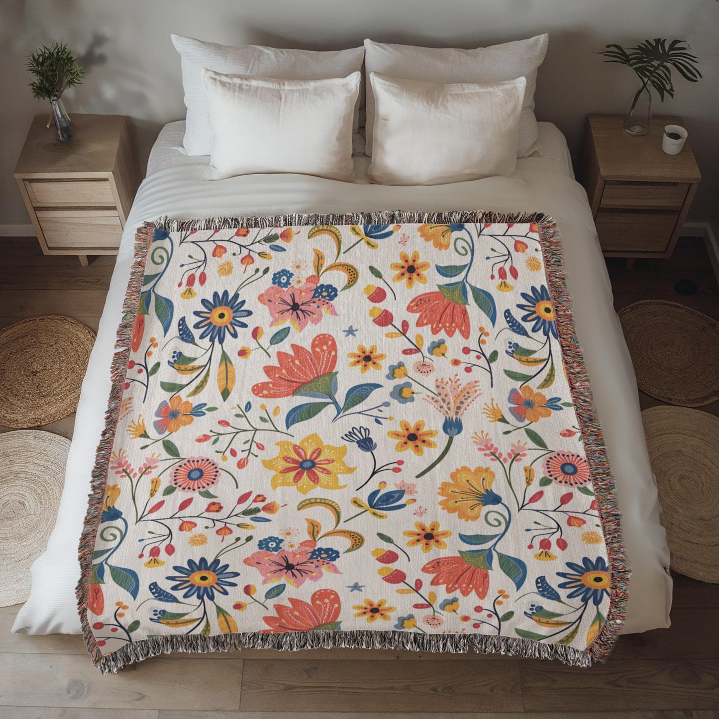 Mexican Floral Fiesta Pattern 019 - 50" x 60" Heirloom Woven Blanket