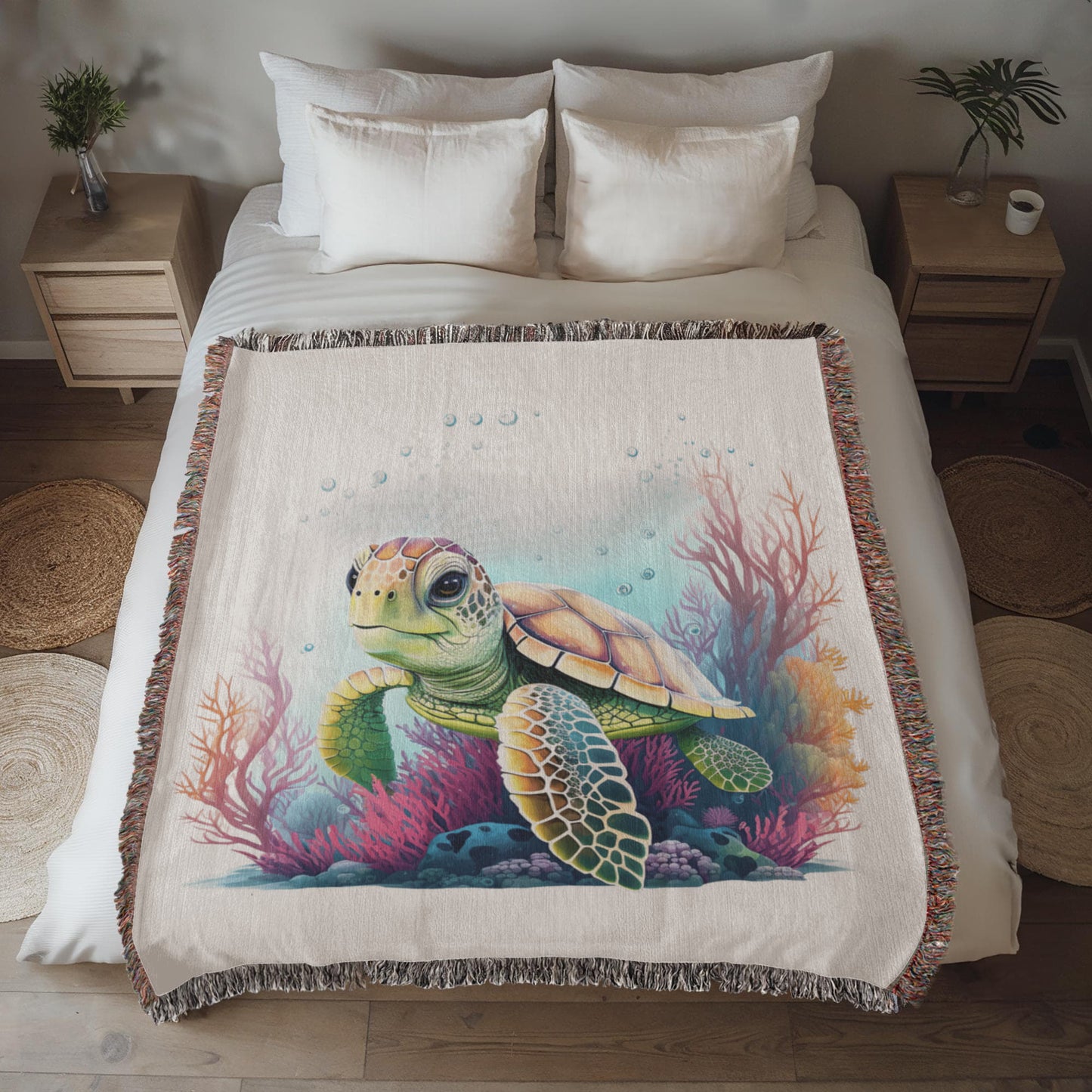 Cute Sea Turtle 006 - 50" x 60" Heirloom Woven Blanket